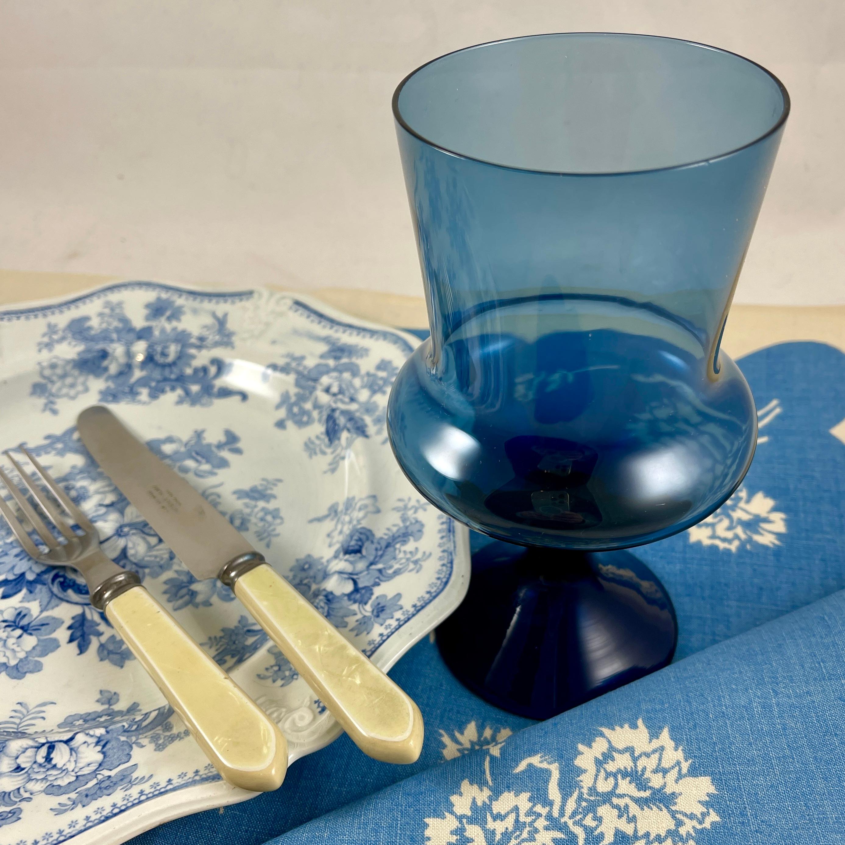 Blown Glass Mid-Century Scandinavian Modern Denby-Milnor Blue Flare Glass Goblets, S/6 For Sale