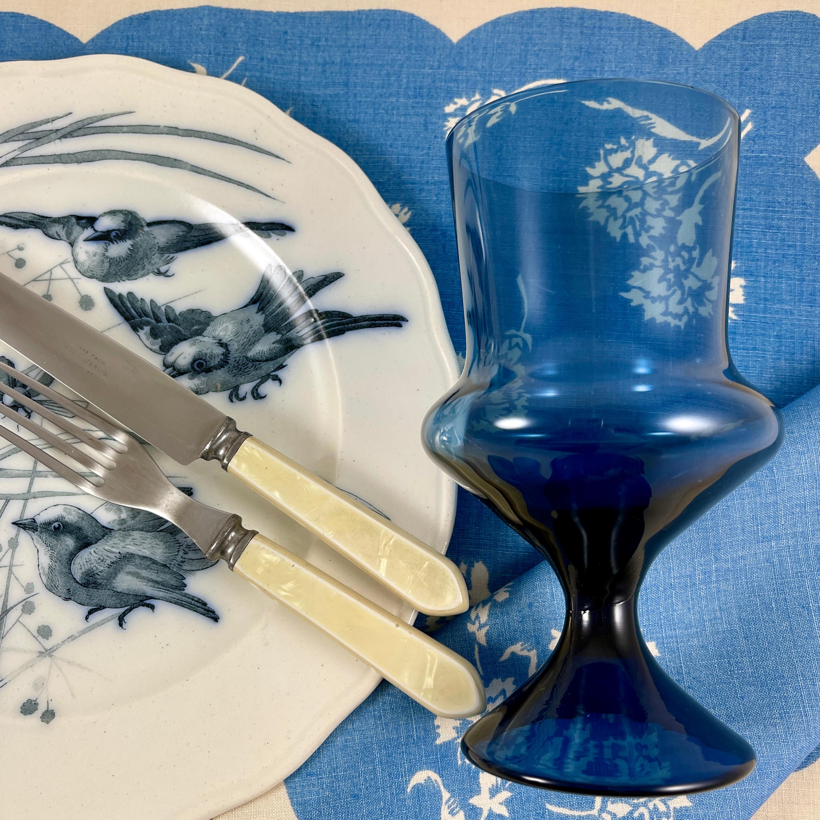 Mid-Century Scandinavian Modern Denby-Milnor Blue Flare Glass Goblets, S/6 For Sale 1