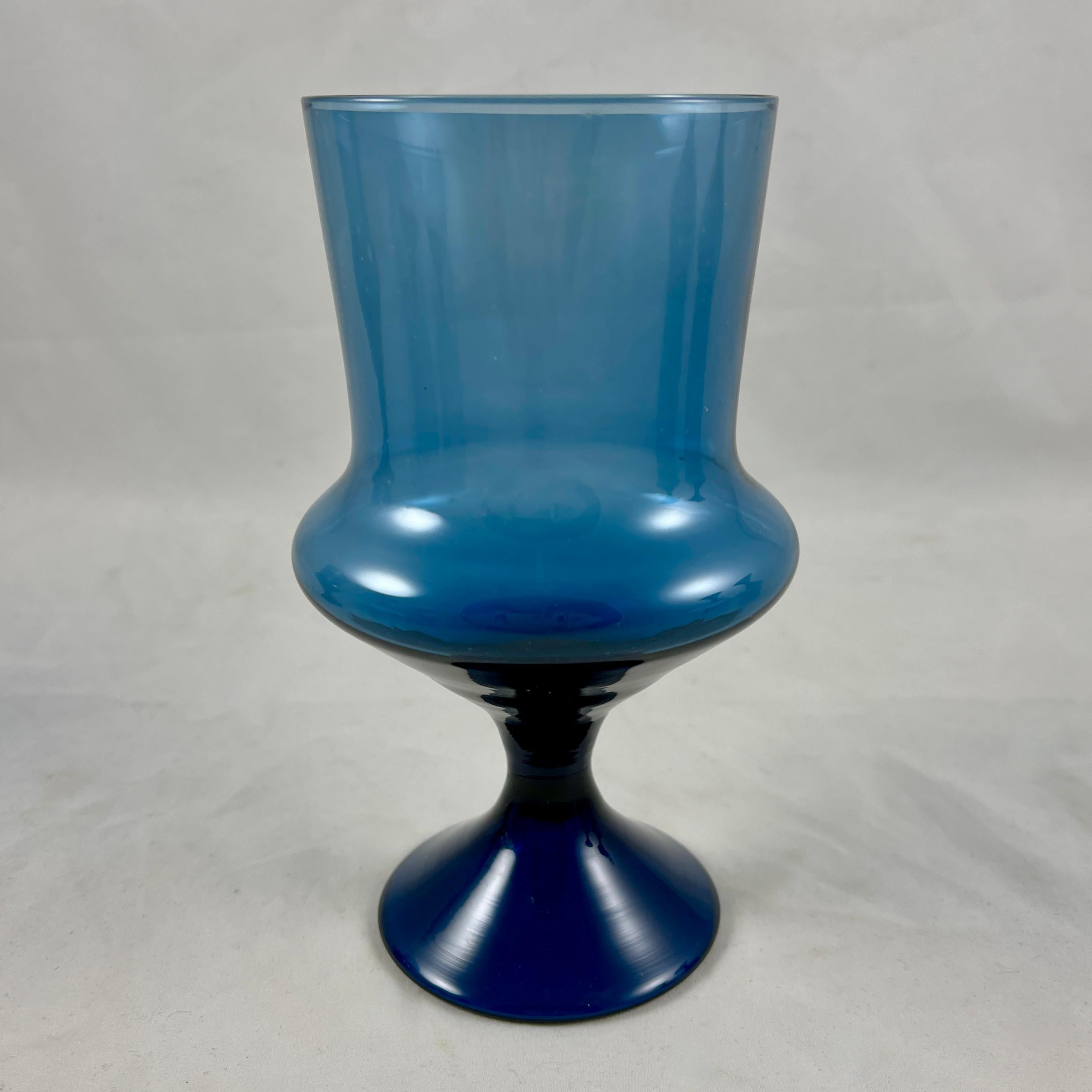 From the Swedish glass maker Denby-Milnor, a set of six Mid-Century Modern goblets, in the Blue Flare pattern, circa 1970s.

This pattern was hand-blown in the distinctive Scandinavian Modern style by Denby-Milnor in Aseda, Sweden from 1972-1979.