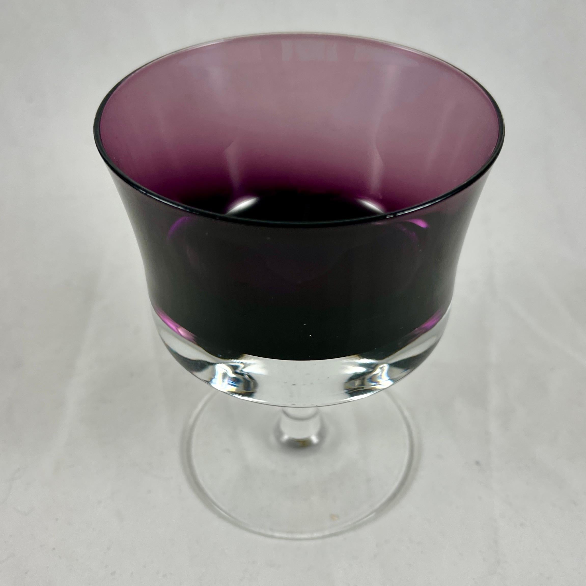 From the Swedish Glass maker Denby-Milnor, a set of six Mid-Century Modern Coupes, in the Purple Mirage pattern, circa 1970s.

Designed for Champagne or desserts, this pattern was hand-blown in the distinctive Scandinavian Modern style by