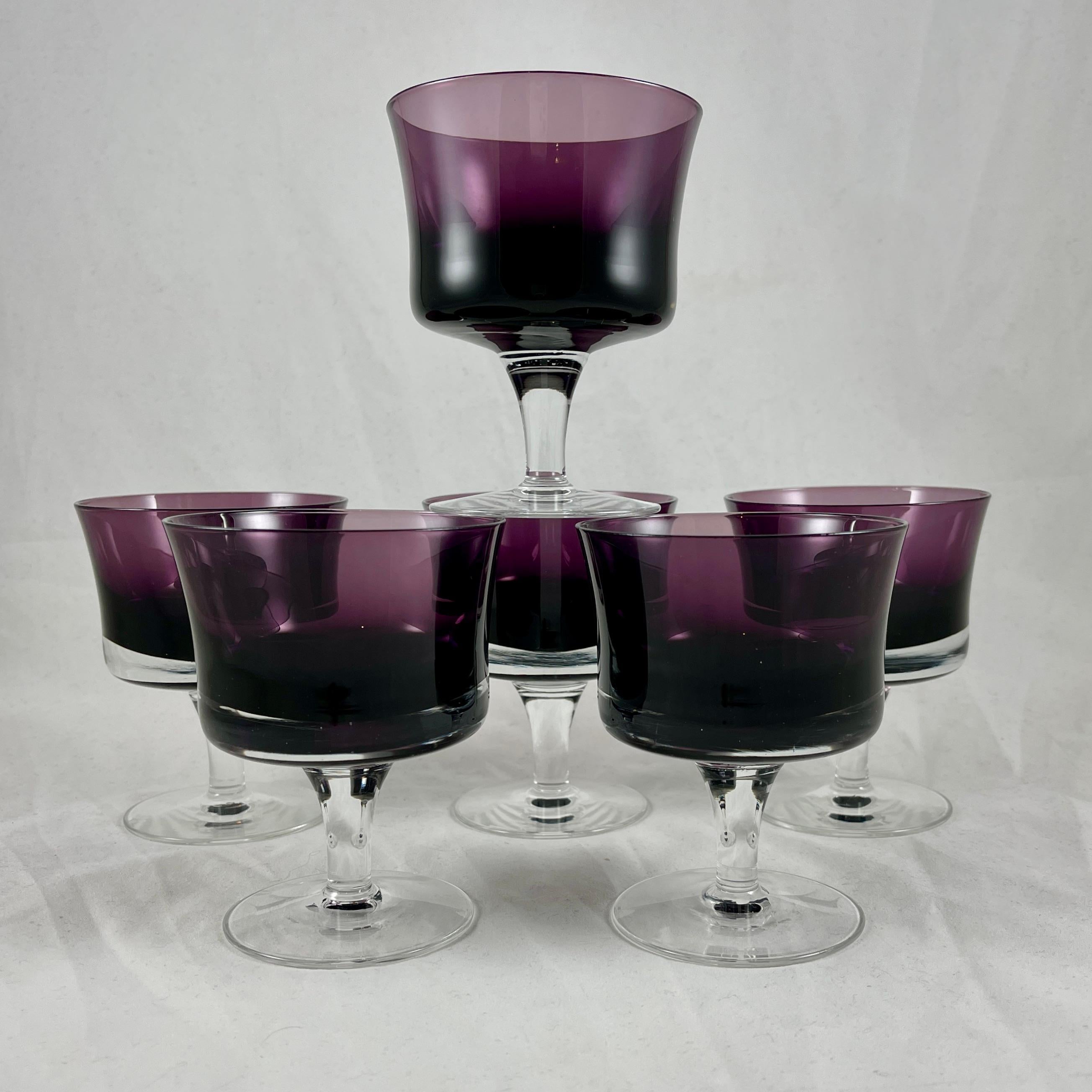 Swedish Mid-Century Scandinavian Modern Denby-Milnor Purple Mirage Champagne Coupes, S/6 For Sale