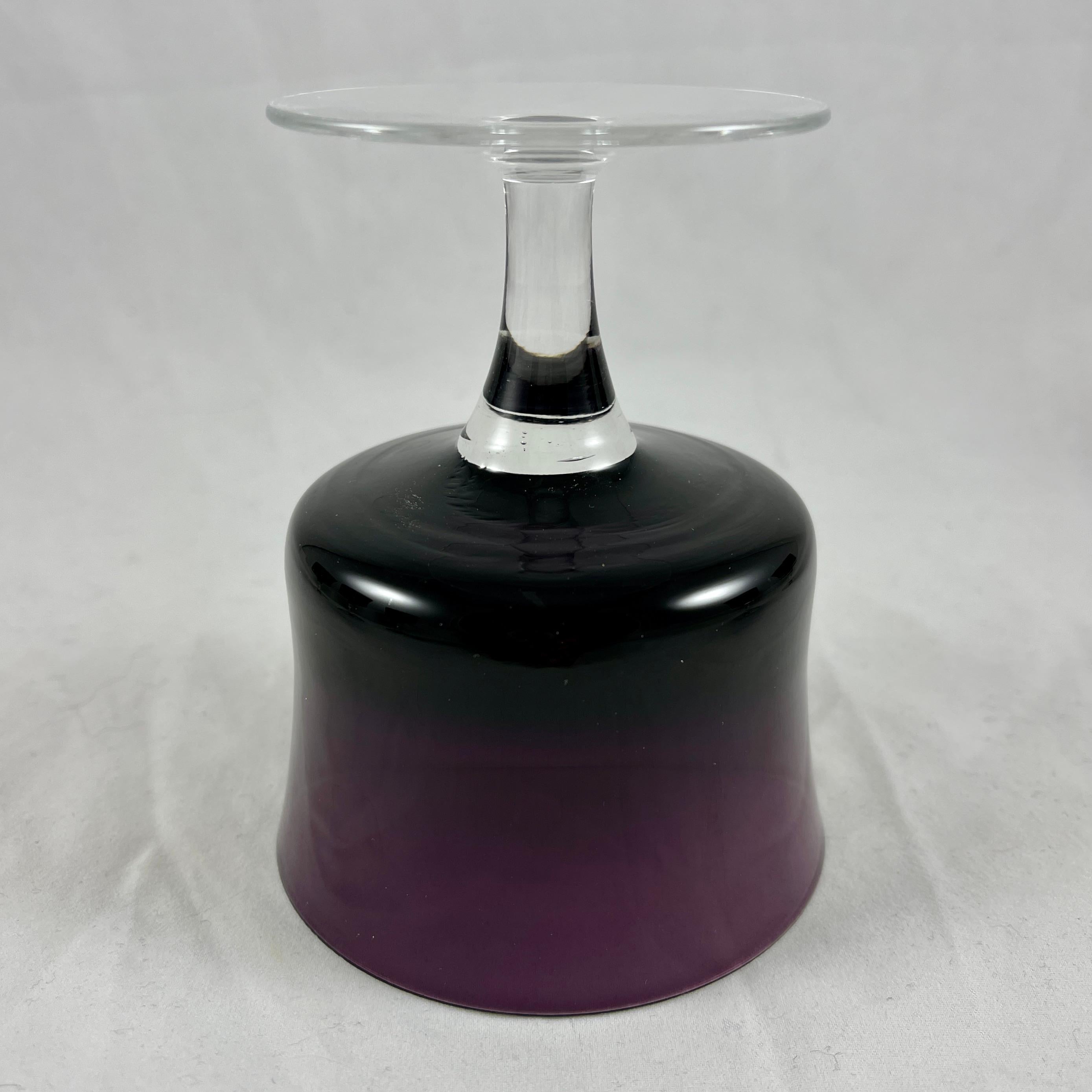 Blown Glass Mid-Century Scandinavian Modern Denby-Milnor Purple Mirage Champagne Coupes, S/6 For Sale