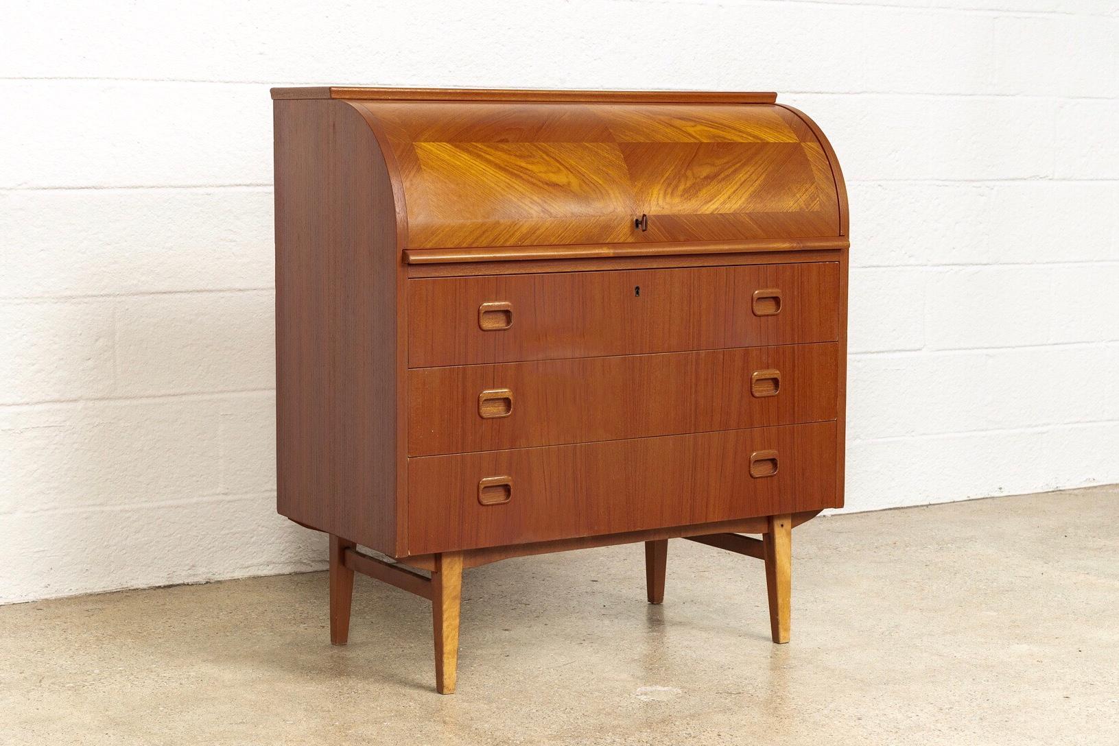 Swedish Mid Century Scandinavian Modern Egon Ostergaard Teak Rolltop Secretary Desk For Sale