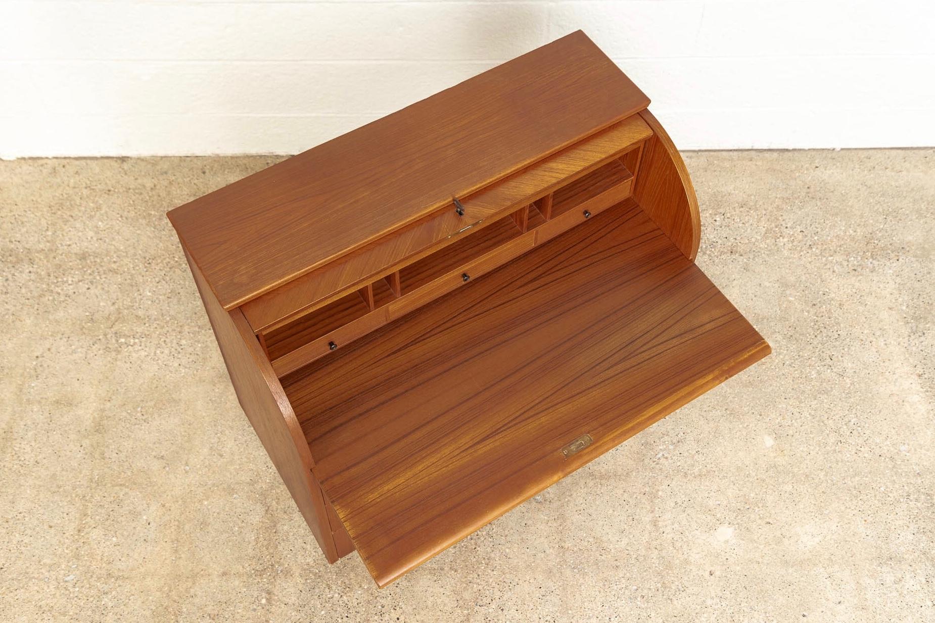 Late 20th Century Mid Century Scandinavian Modern Egon Ostergaard Teak Rolltop Secretary Desk For Sale