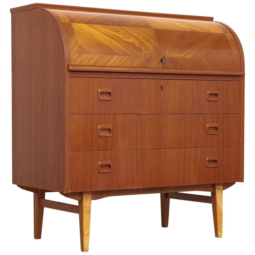 Mid Century Scandinavian Modern Egon Ostergaard Teak Rolltop Secretary Desk For Sale