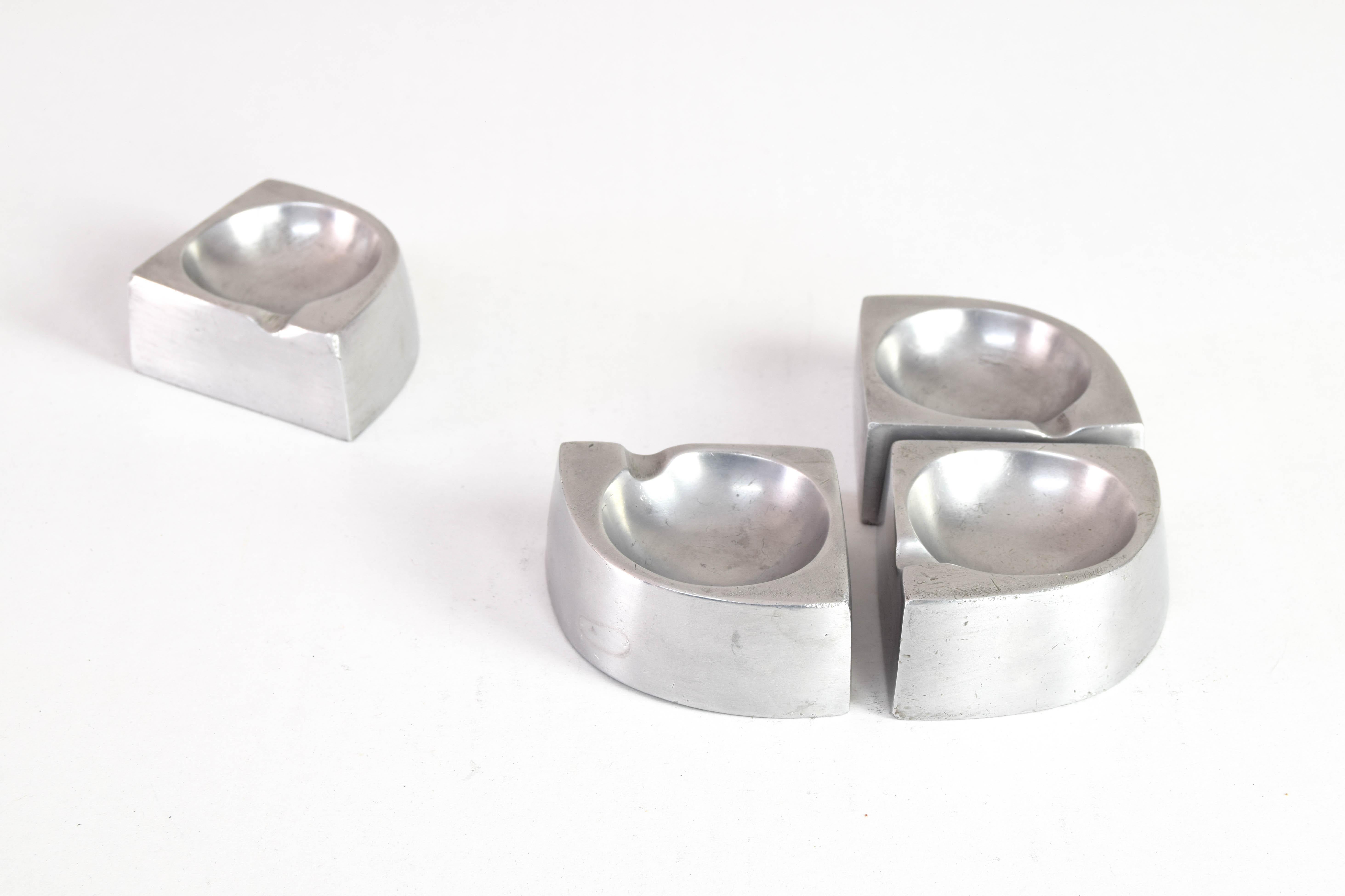 20th Century Mid Century Scandinavian Modern Handcrafted Aluminum Four Piece Ashtray, 1960 For Sale
