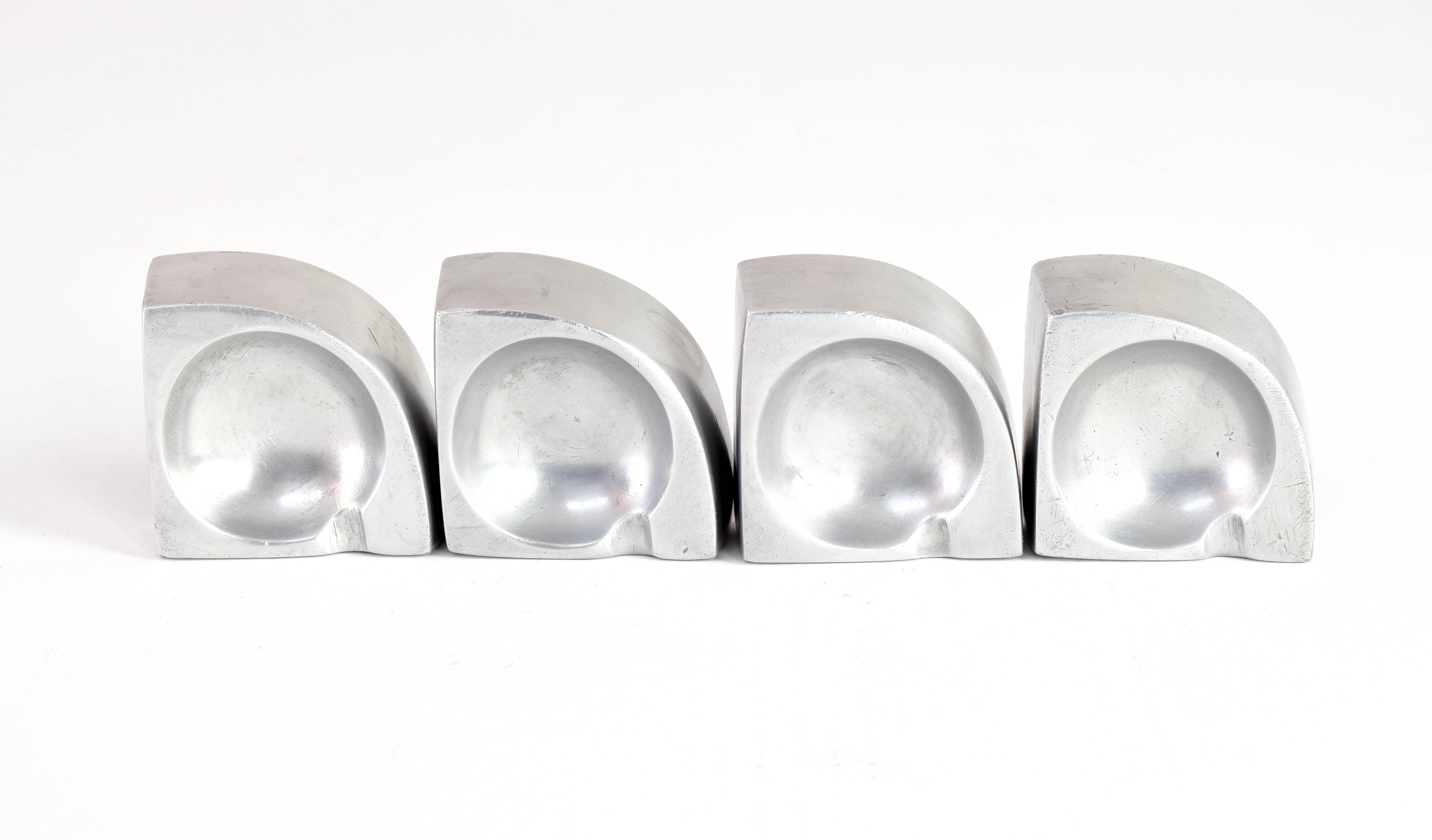 Mid Century Scandinavian Modern Handcrafted Aluminum Four Piece Ashtray, 1960 For Sale 2