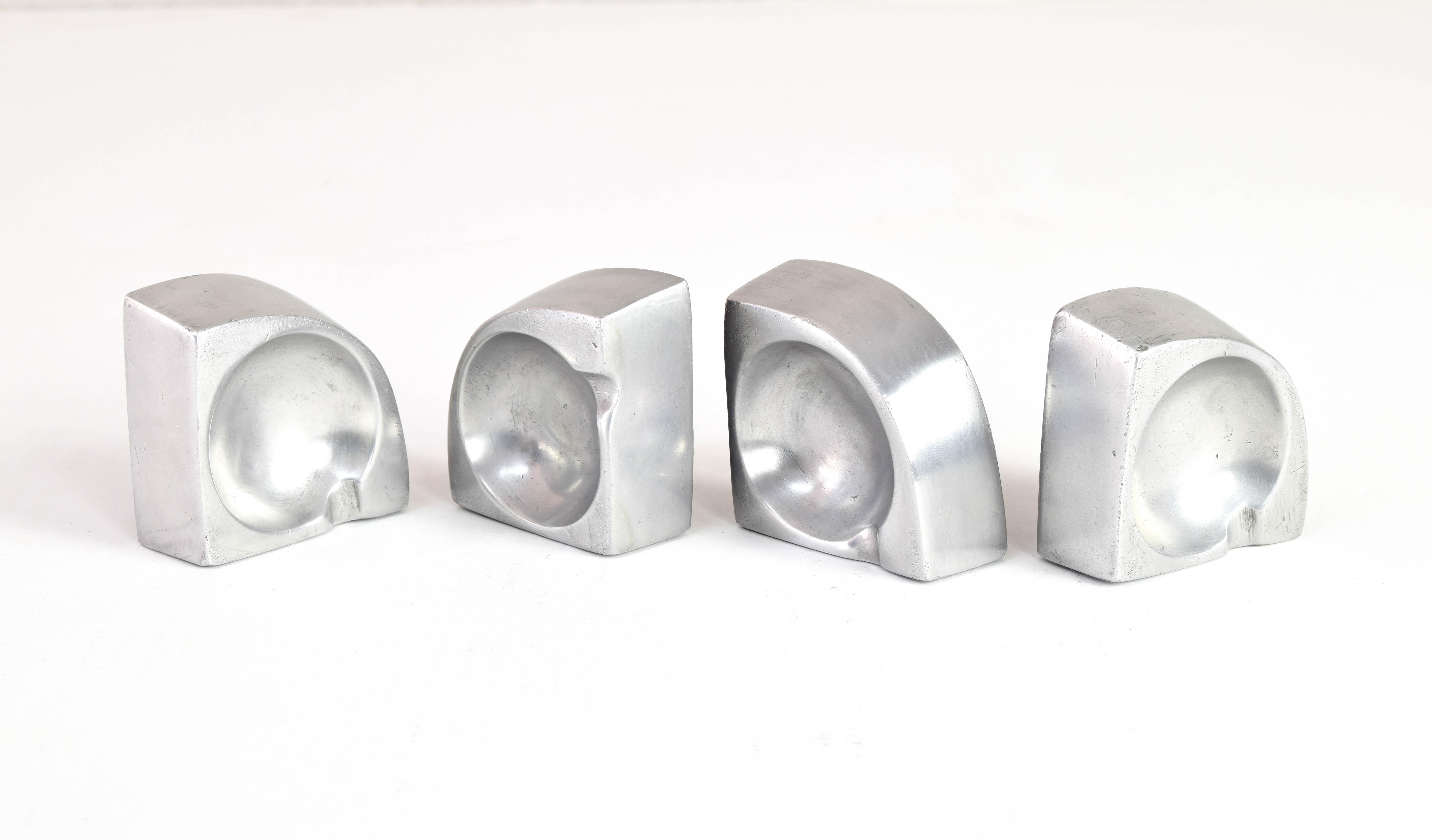 Mid Century Scandinavian Modern Handcrafted Aluminum Four Piece Ashtray, 1960 For Sale 3