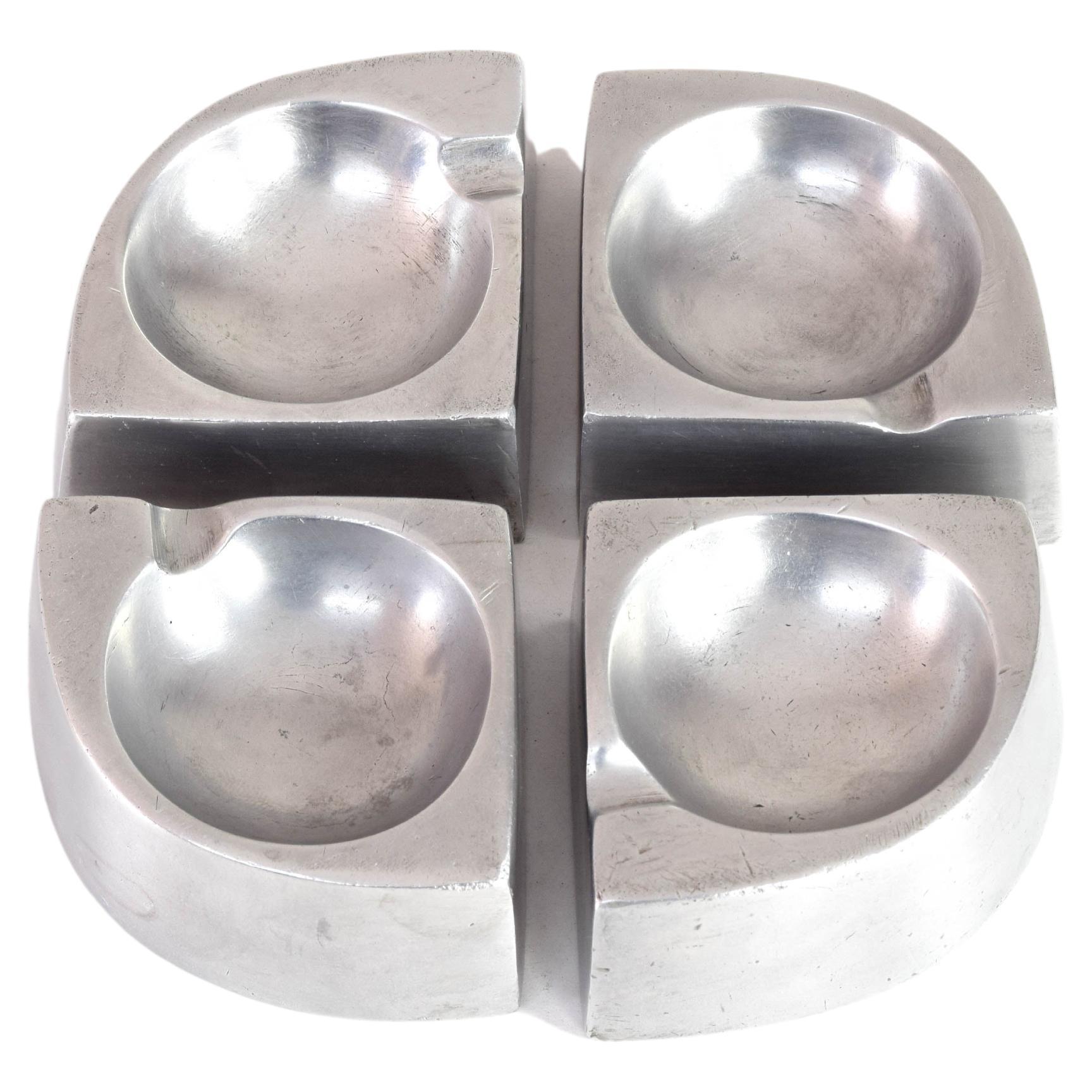 Mid Century Scandinavian Modern Handcrafted Aluminum Four Piece Ashtray, 1960 For Sale