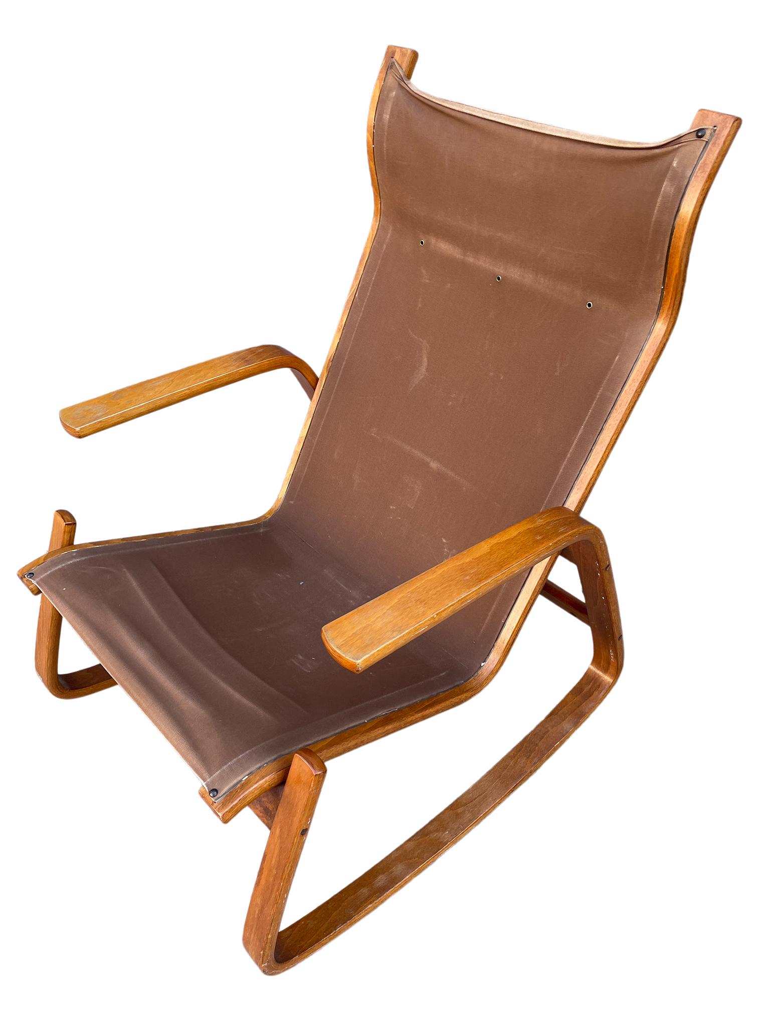 Mid-Century Modern  Mid Century Scandinavian Modern Leather Bentwood Rocking Chair by Westnofa