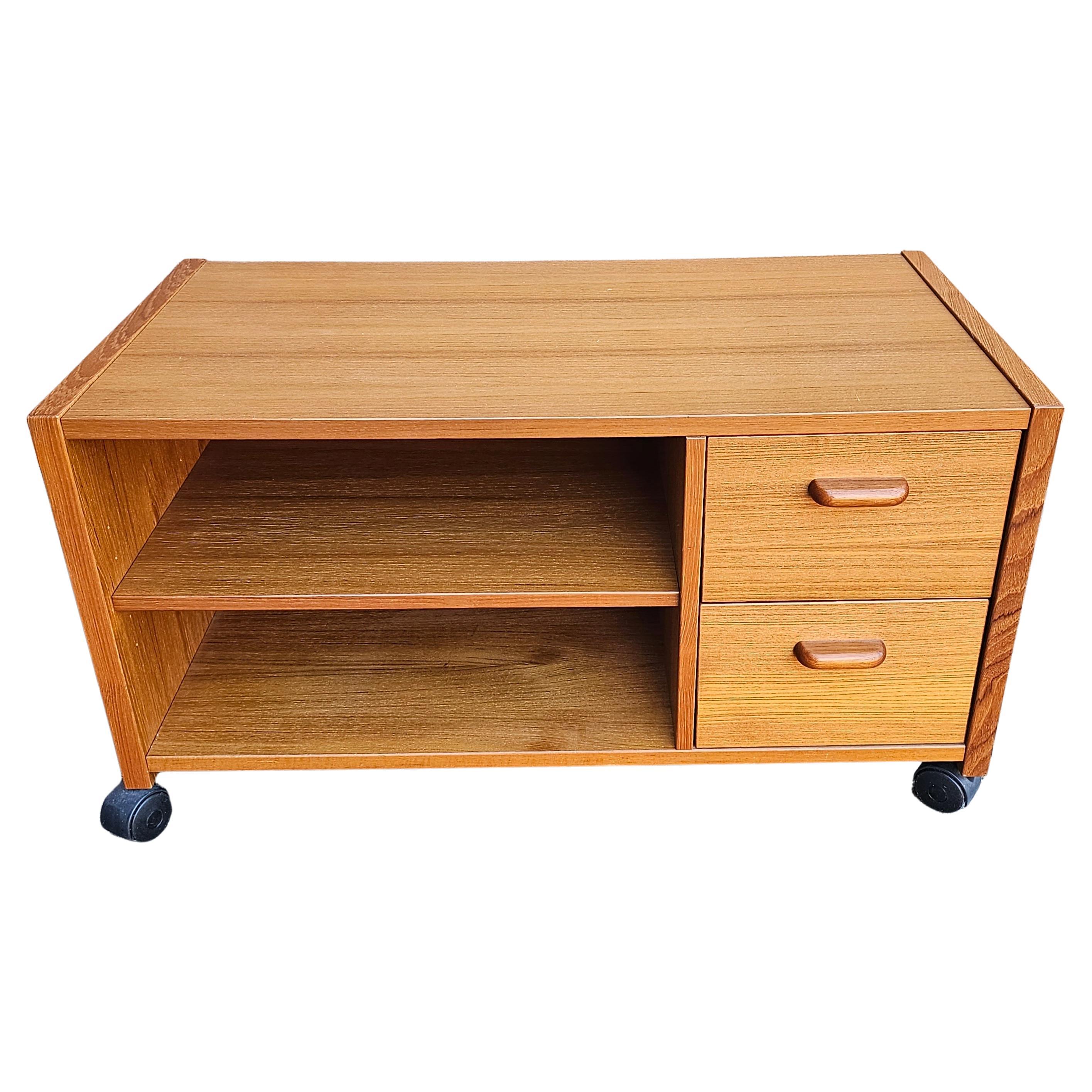 Mid-Century Scandinavian Modern Rolling Teak Stereo Cabinet For Sale