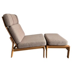 Mid Century Scandinavian Modern Sculpted oak Lounge chair with Ottoman