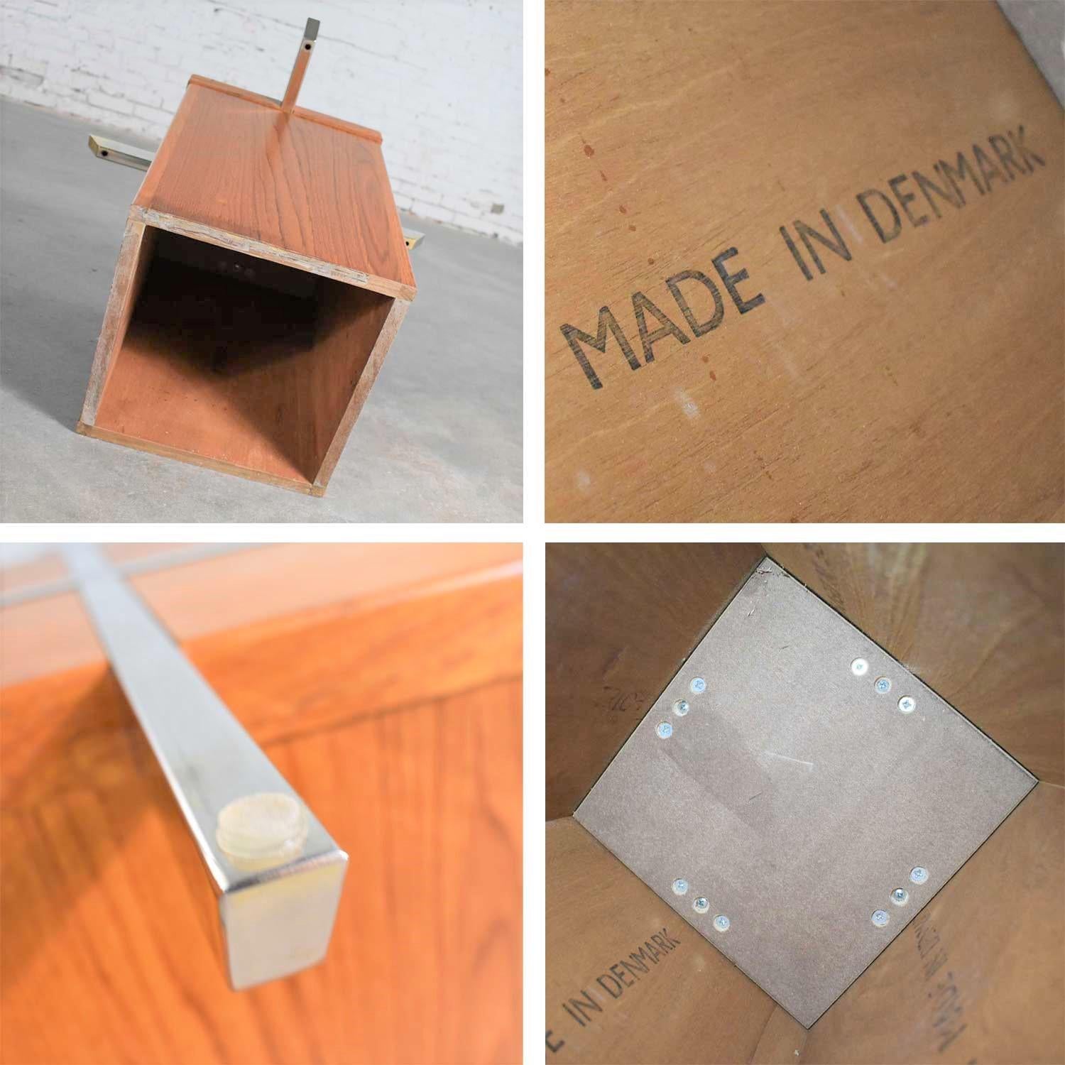 Midcentury Scandinavian Modern Square Teak Chrome and Glass Side Table 9