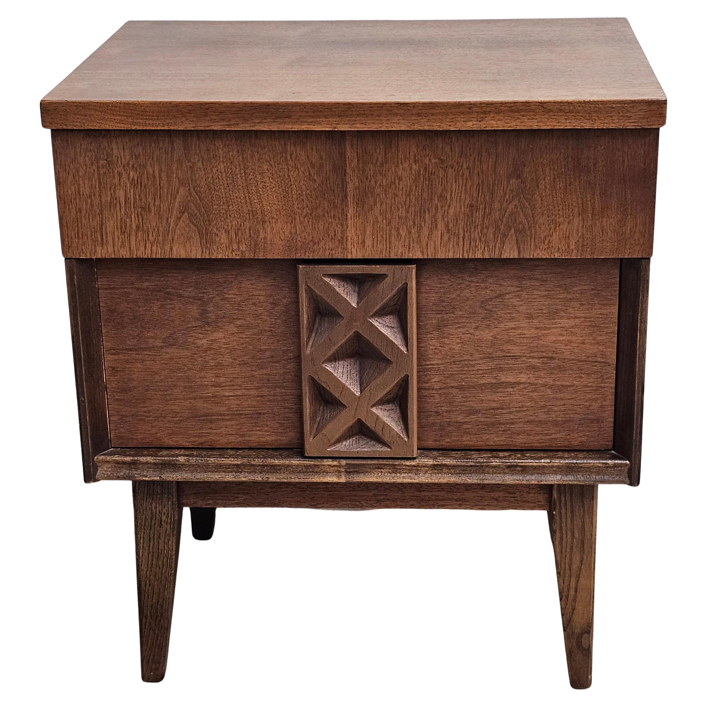 Mid-Century Scandinavian Modern Style Two Drawer Walnut Bedside Table