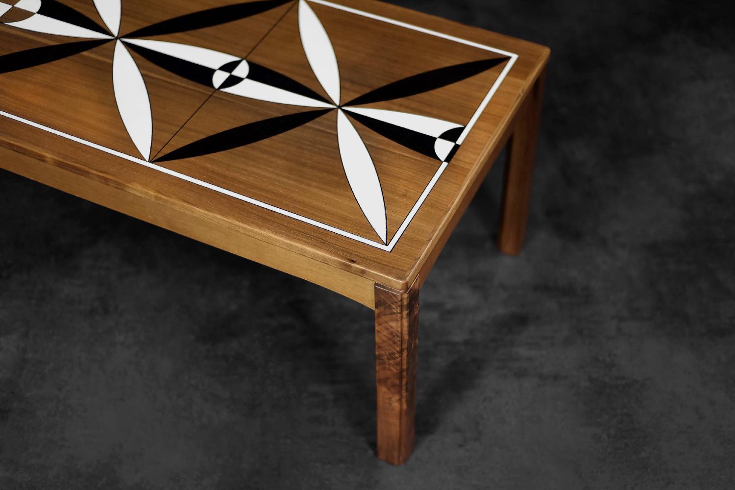 Mid-Century Scandinavian Modern Teak Long Coffee Table with Hand Painted Pattern For Sale 3