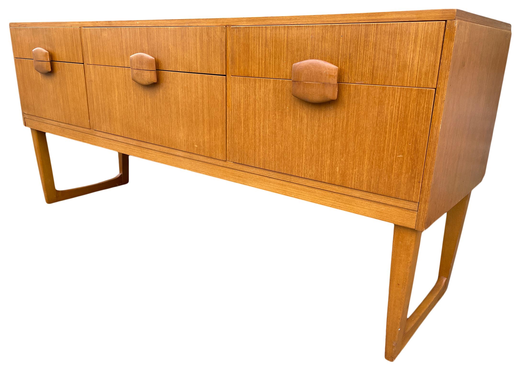 Mid Century Scandinavian Modern Teak Low 6 Drawer Credenza Dresser 1