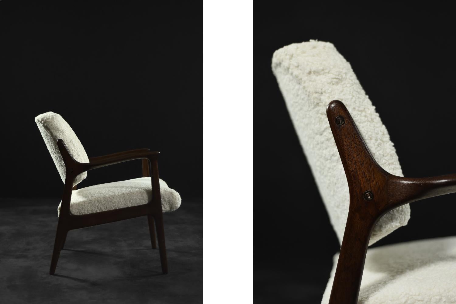 Swedish Mid-Century Scandinavian Modern Teak White Lounge Chair Domus by Inge Andersson For Sale