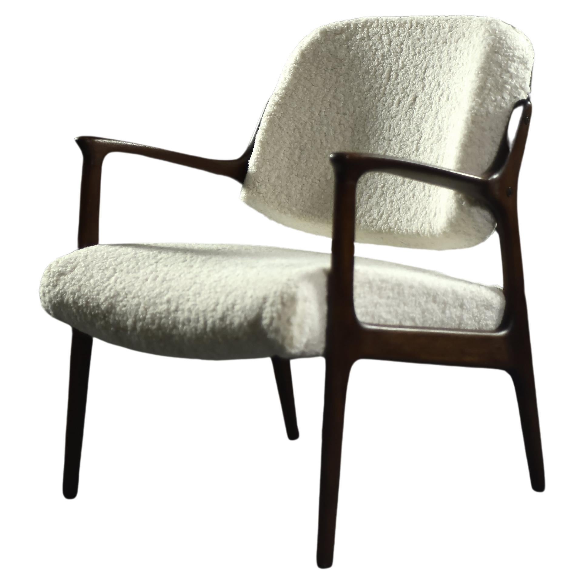 Mid-Century Scandinavian Modern Teak White Lounge Chair Domus by Inge Andersson For Sale