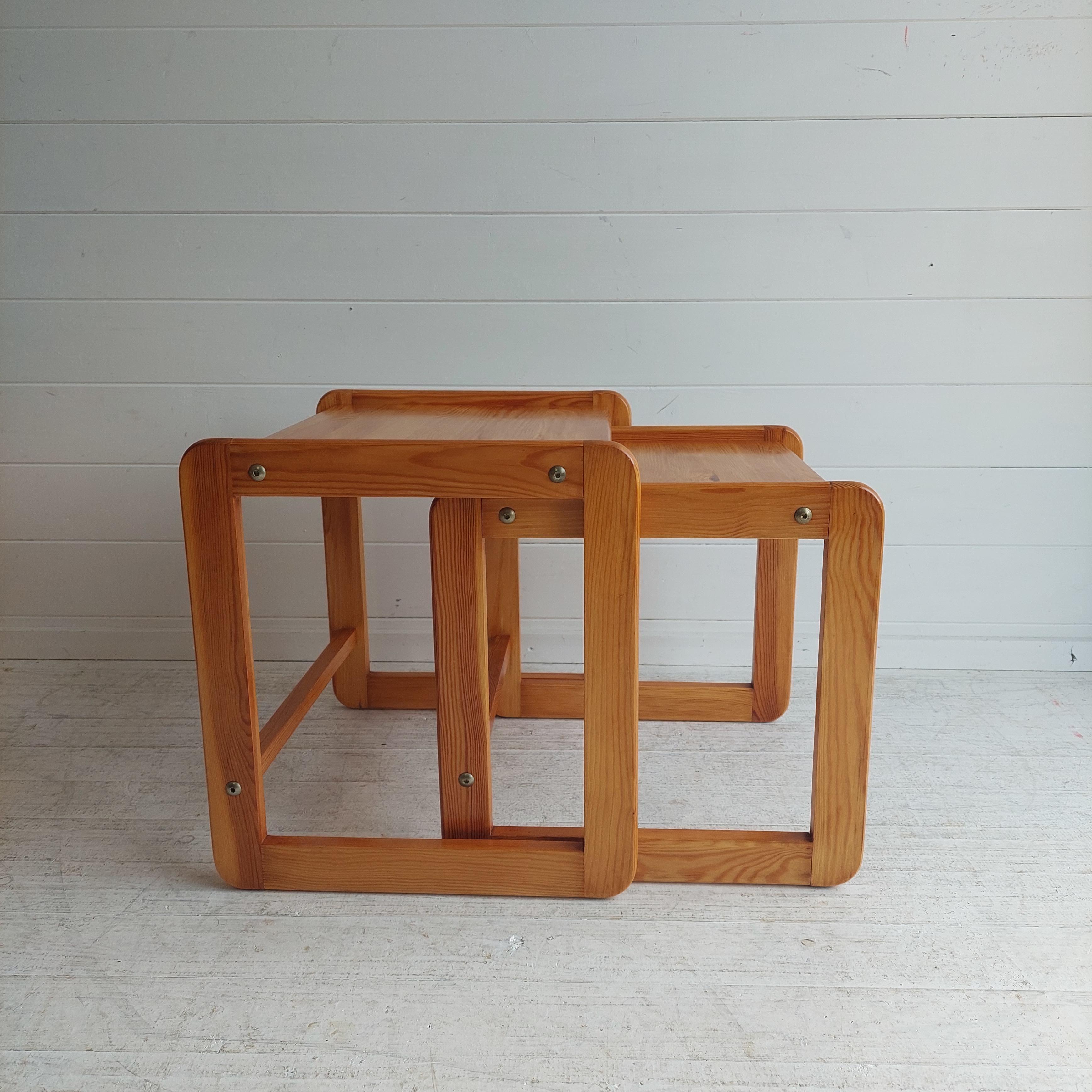 Mid Century Scandinavian Nest Of Tables In Pine From The 70s 5
