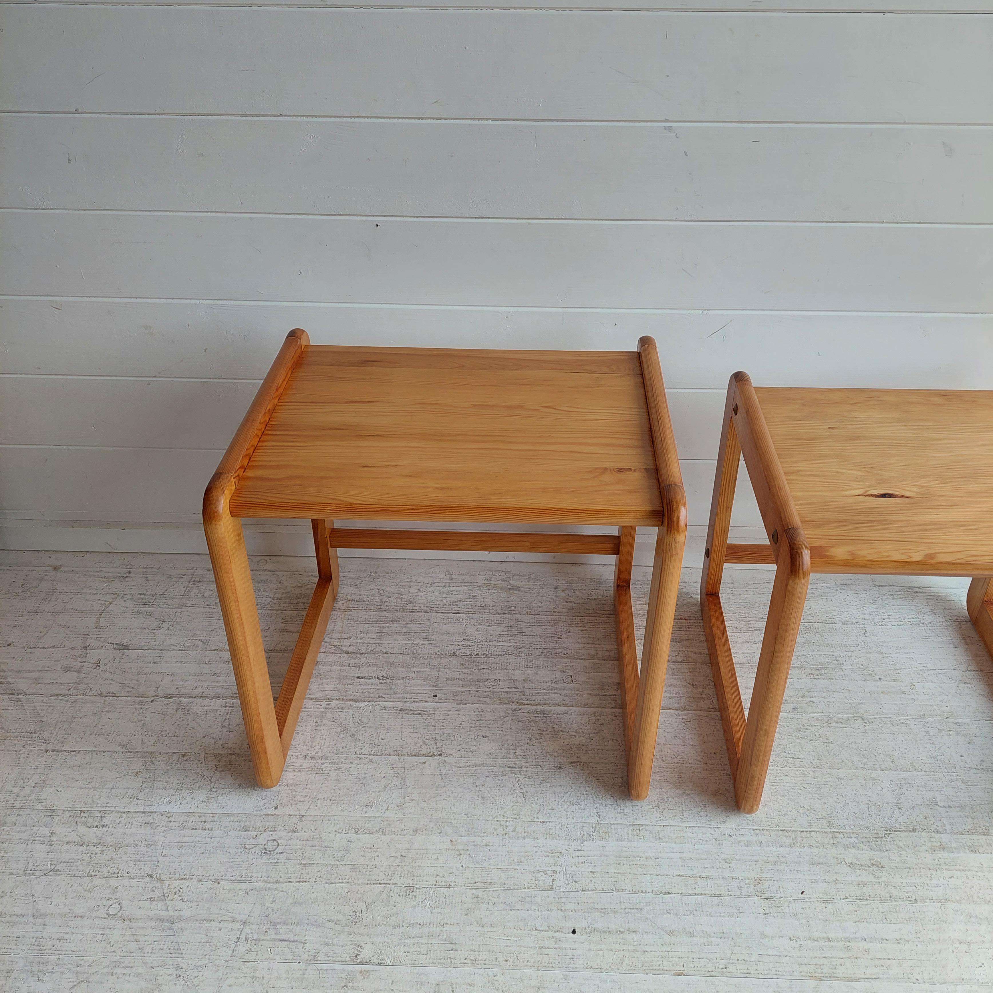 Mid Century Scandinavian Nest Of Tables In Pine From The 70s 7