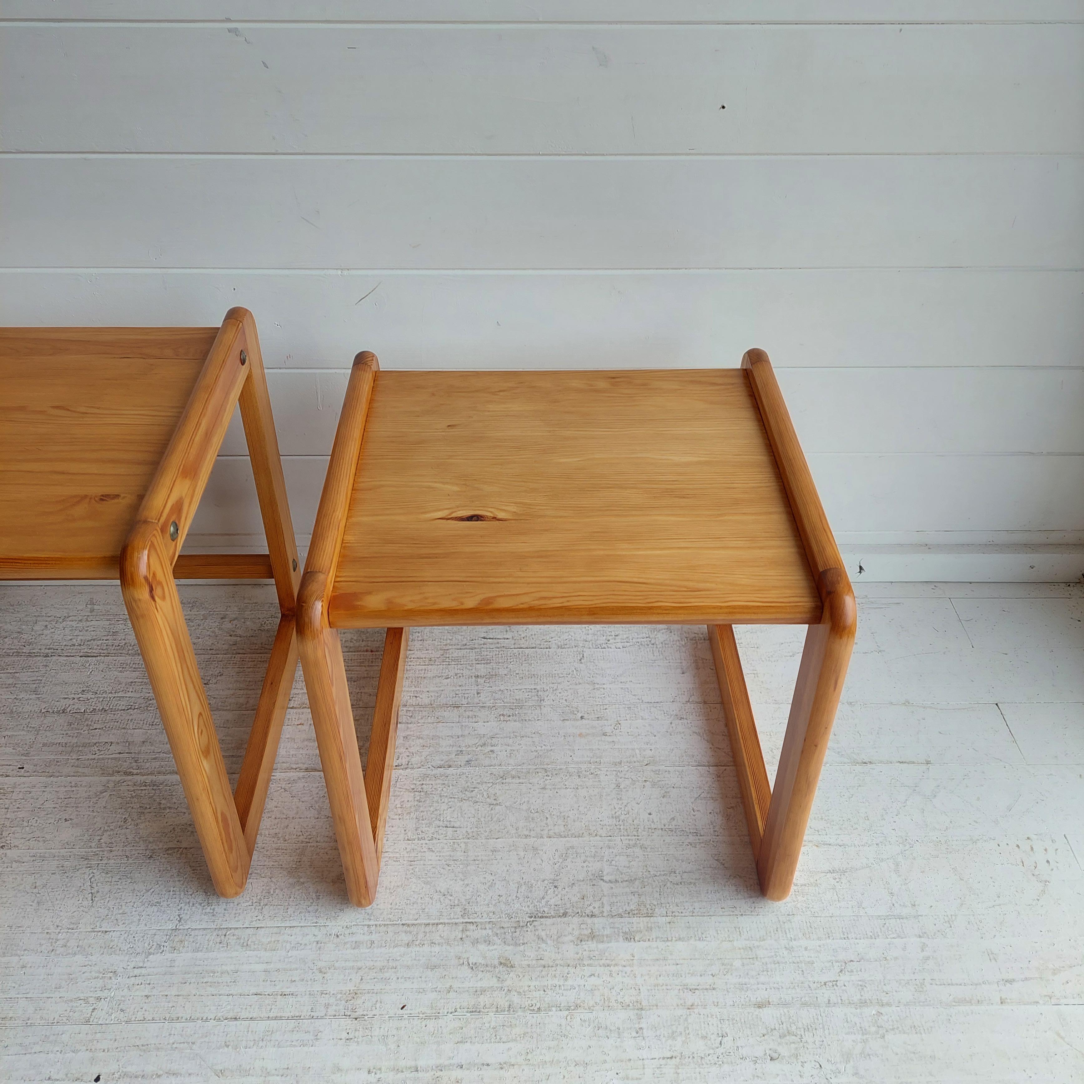 Mid Century Scandinavian Nest Of Tables In Pine From The 70s 8