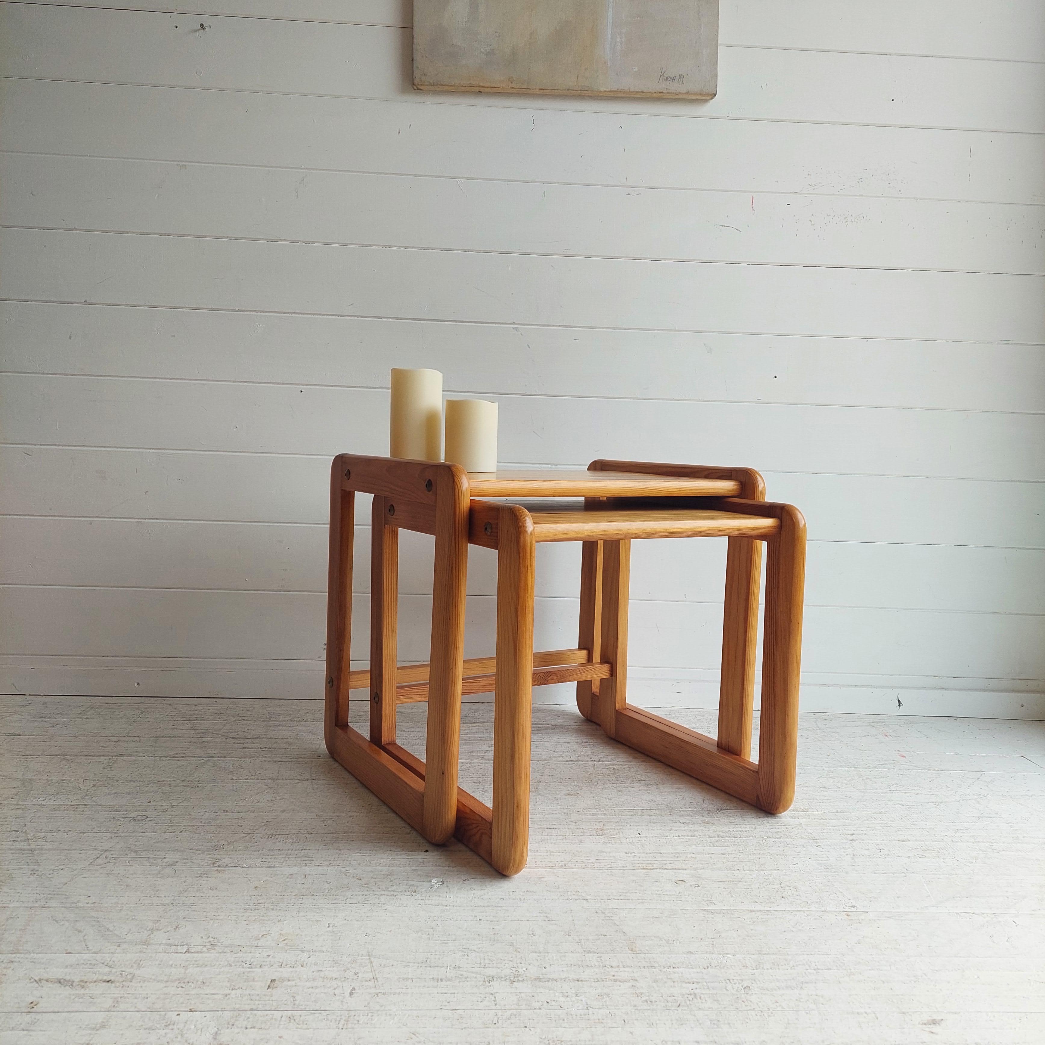 European Mid Century Scandinavian Nest Of Tables In Pine From The 70s