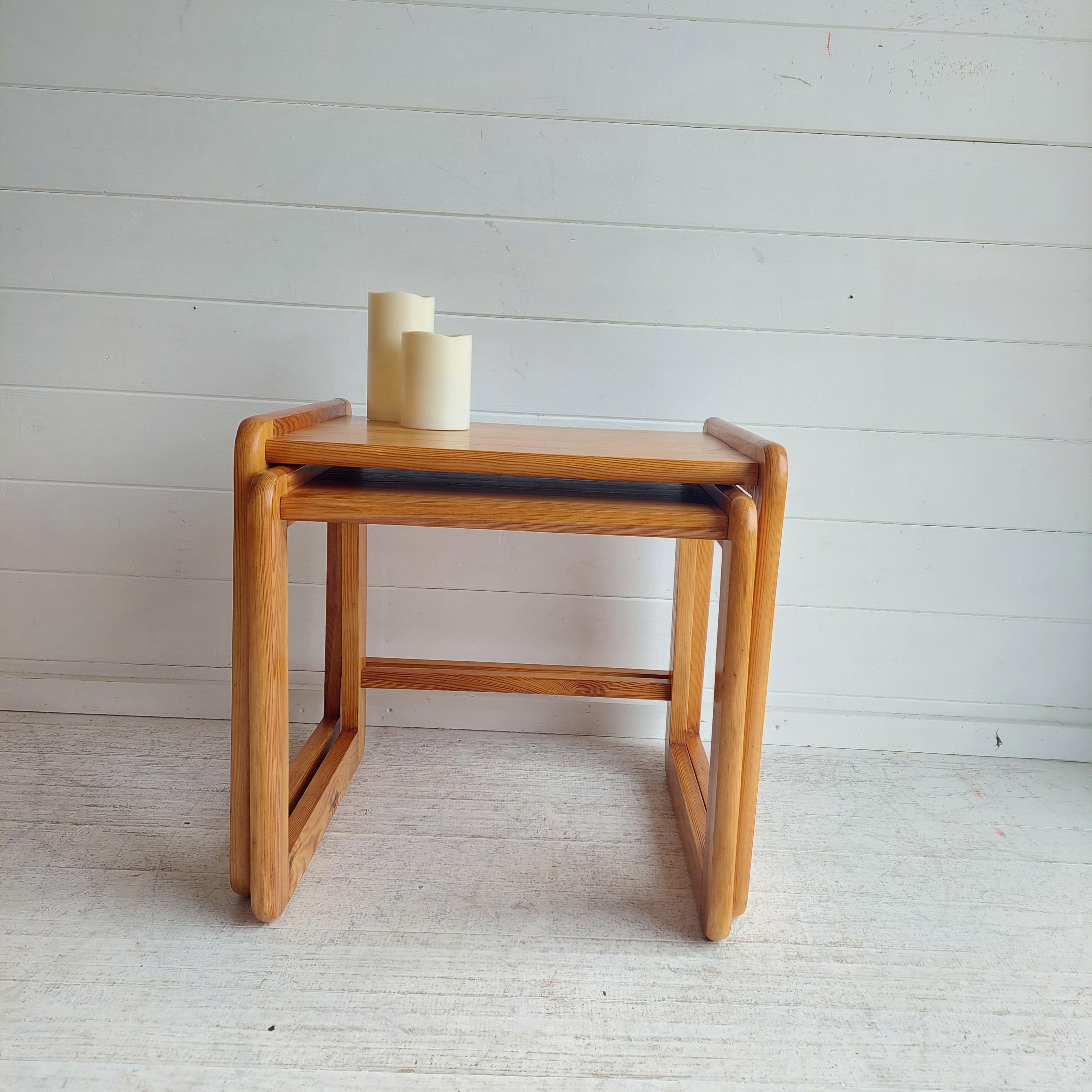 Mid Century Scandinavian Nest Of Tables In Pine From The 70s 1