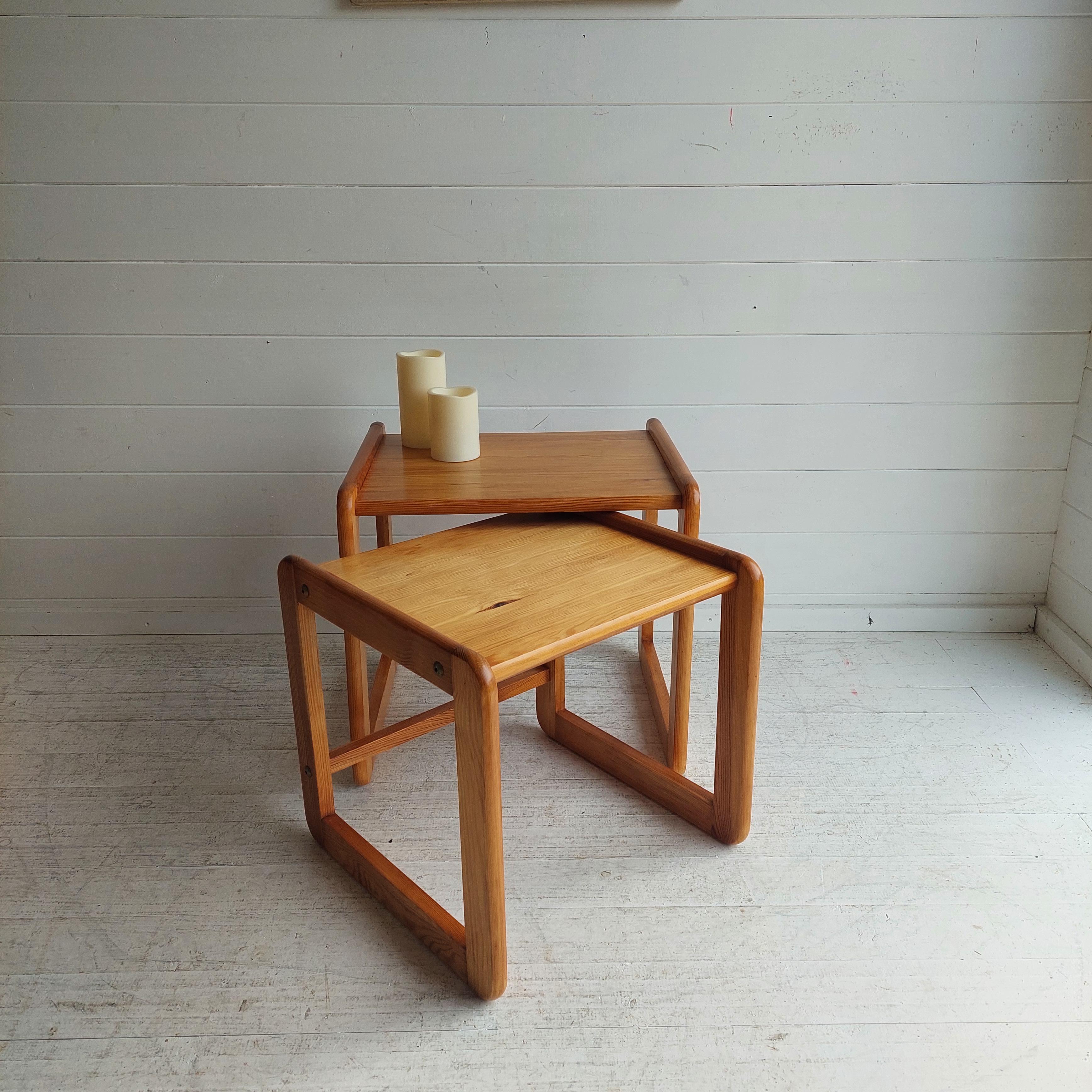 Mid Century Scandinavian Nest Of Tables In Pine From The 70s 3