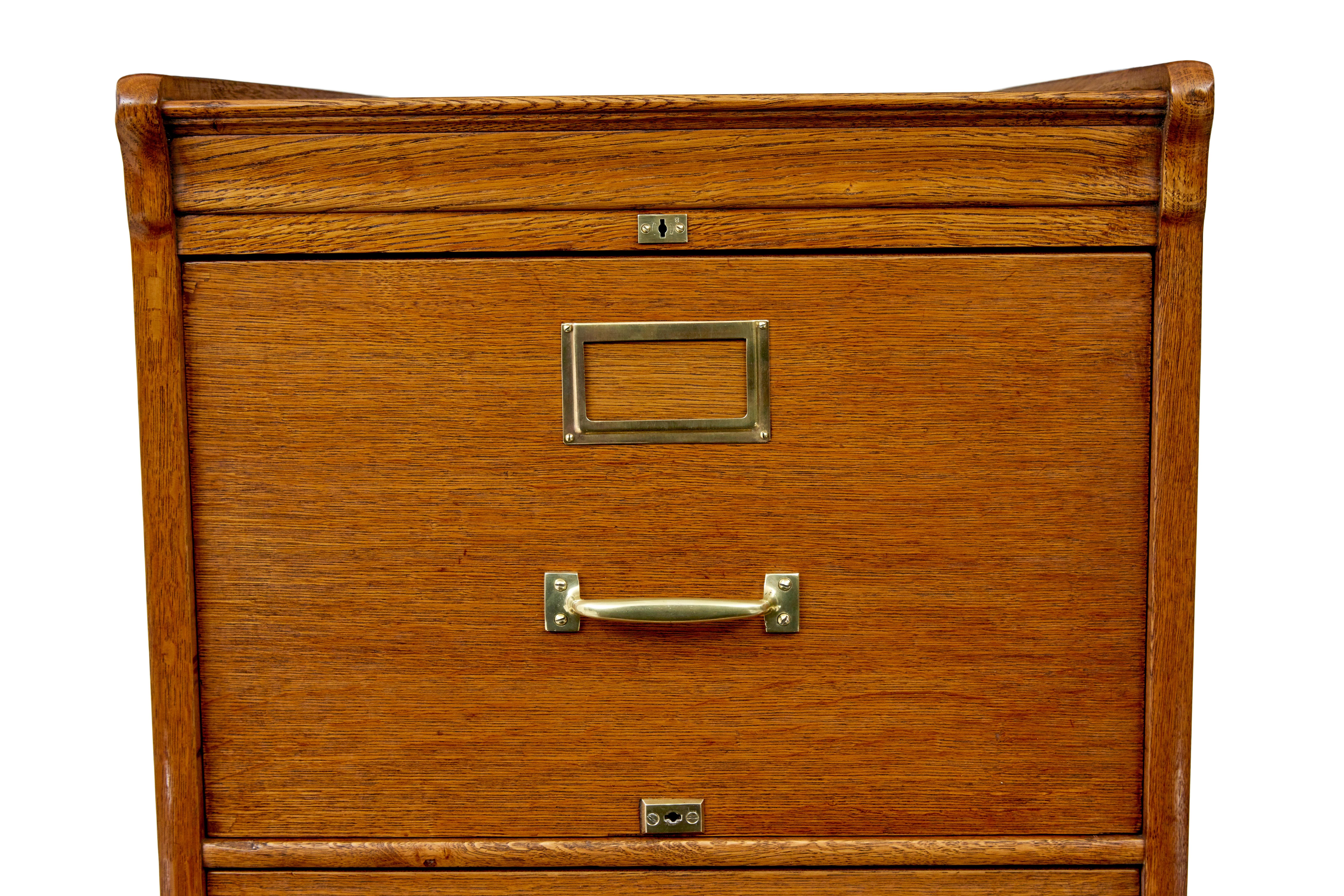 Brass Mid century Scandinavian oak filing cabinet