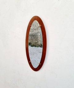 Mid Century Scandinavian Oval Teak Wall Mirror, Denmark 60s