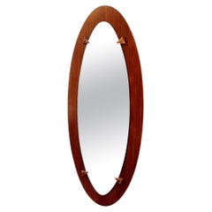 Mid Century Scandinavian Oval Teak Wall Mirror, Denmark 60s