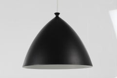 Mid-century Scandinavian Pendant Black Metal Bell Shape with Soft Curves, 1960s