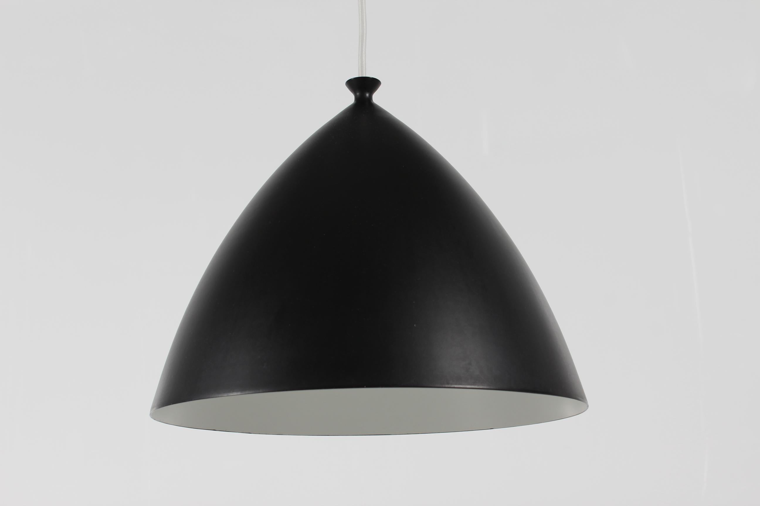 Lacquered Mid-century Scandinavian Pendant Black Metal Bell Shape with Soft Curves, 1960s For Sale