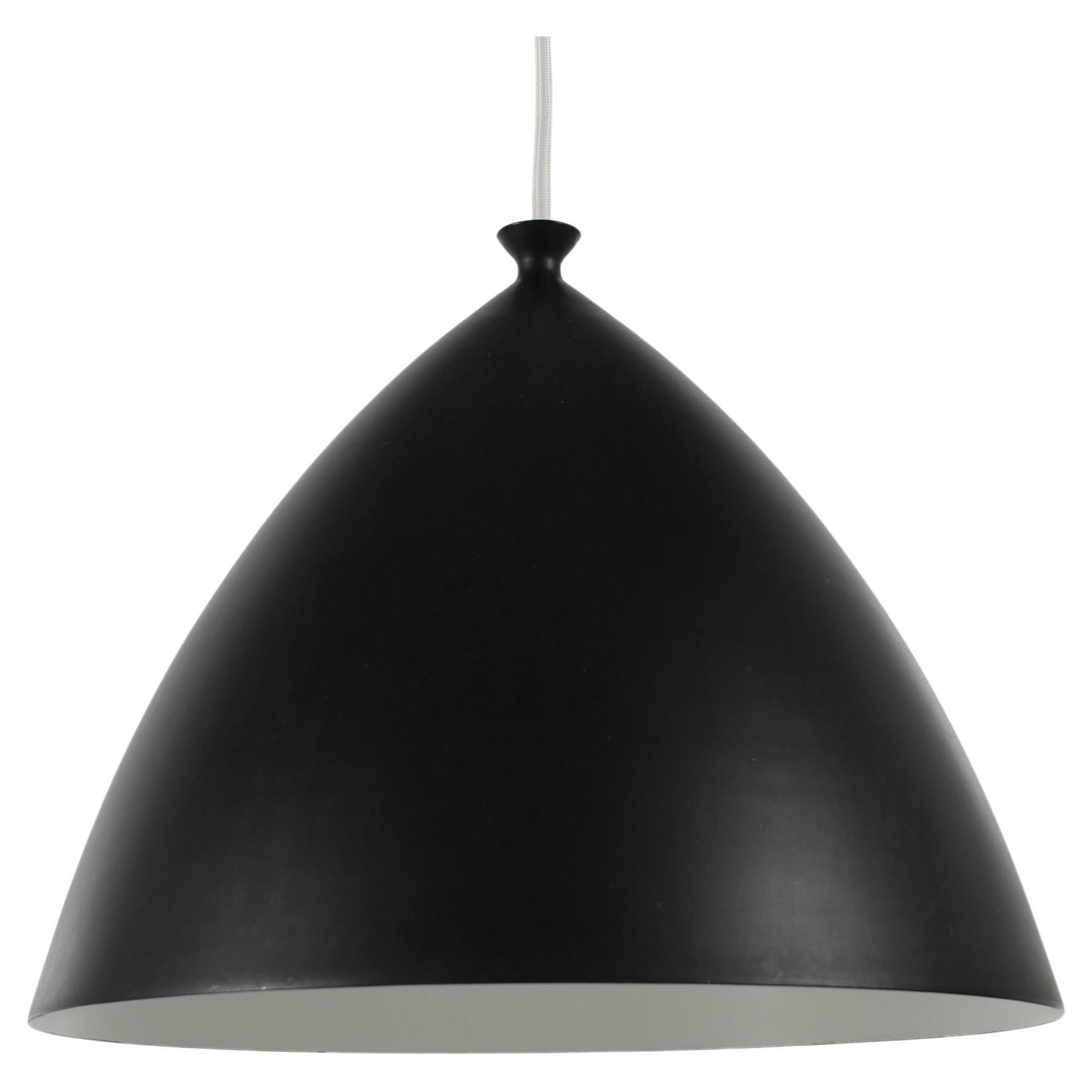 Mid-century Scandinavian Pendant Black Metal Bell Shape with Soft Curves, 1960s For Sale