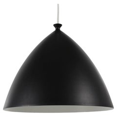 Mid-century Scandinavian Pendant Black Metal Bell Shape with Soft Curves, 1960s