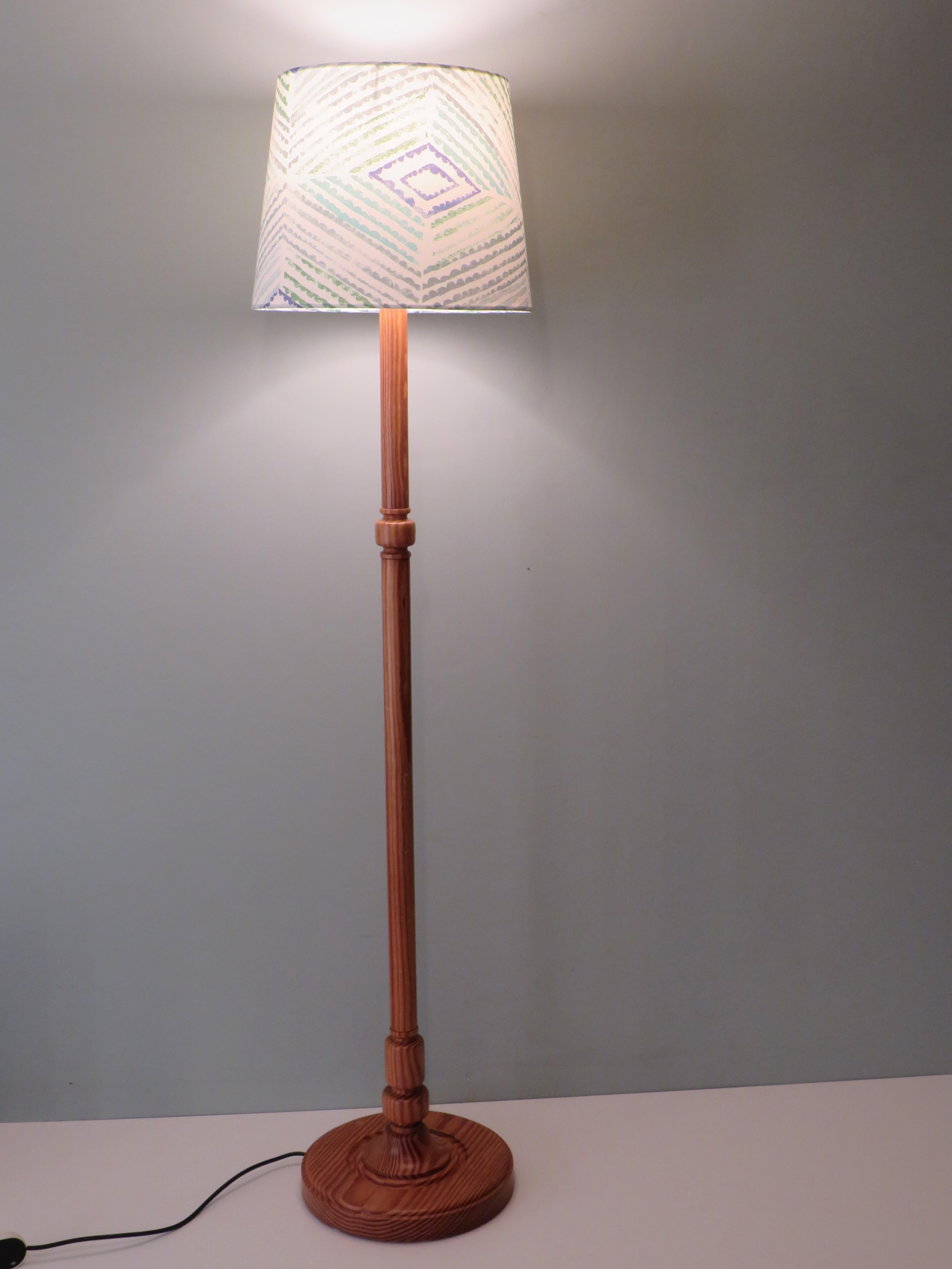 Danish Mid Century Scandinavian Pine Floor Lamp with Bespoke Lampshade For Sale