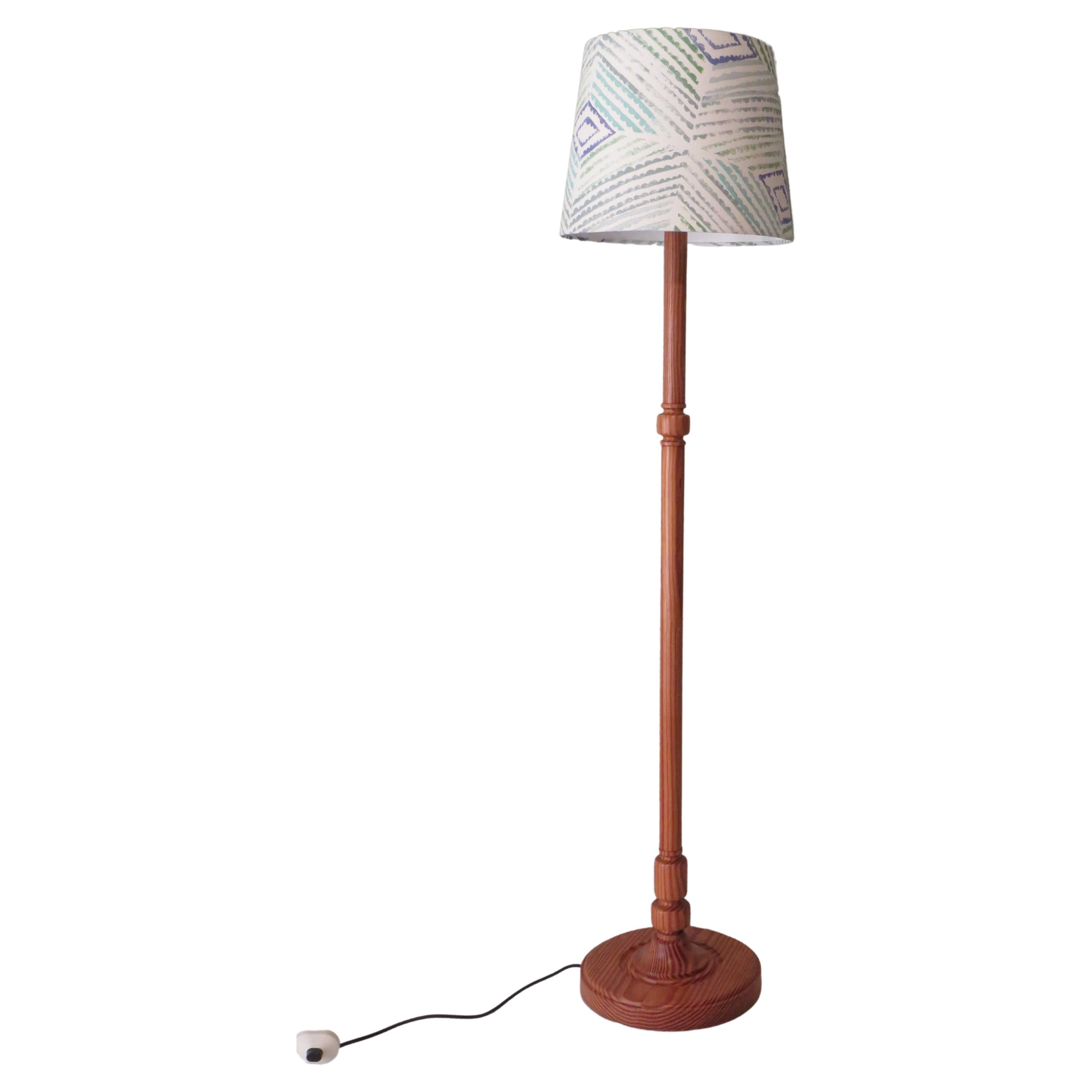 Mid Century Scandinavian Pine Floor Lamp with Bespoke Lampshade For Sale