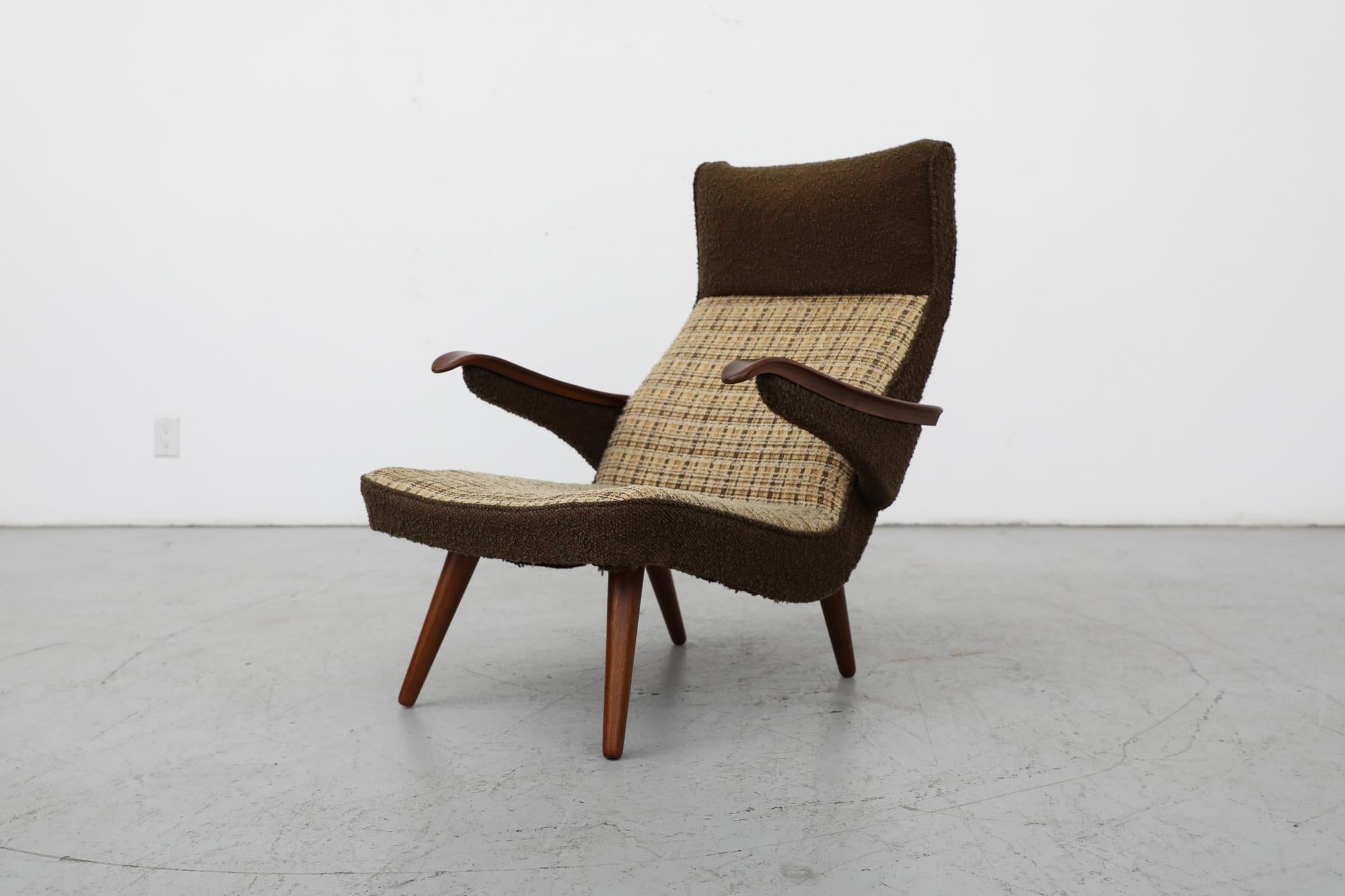 Fabric Mid-Century Scandinavian Plaid Armchair with Original Upholstery