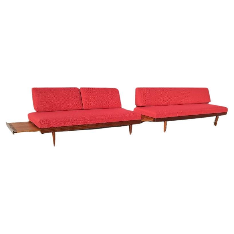 Mid Century Scandinavian Red Sleeper Sectional For Sale