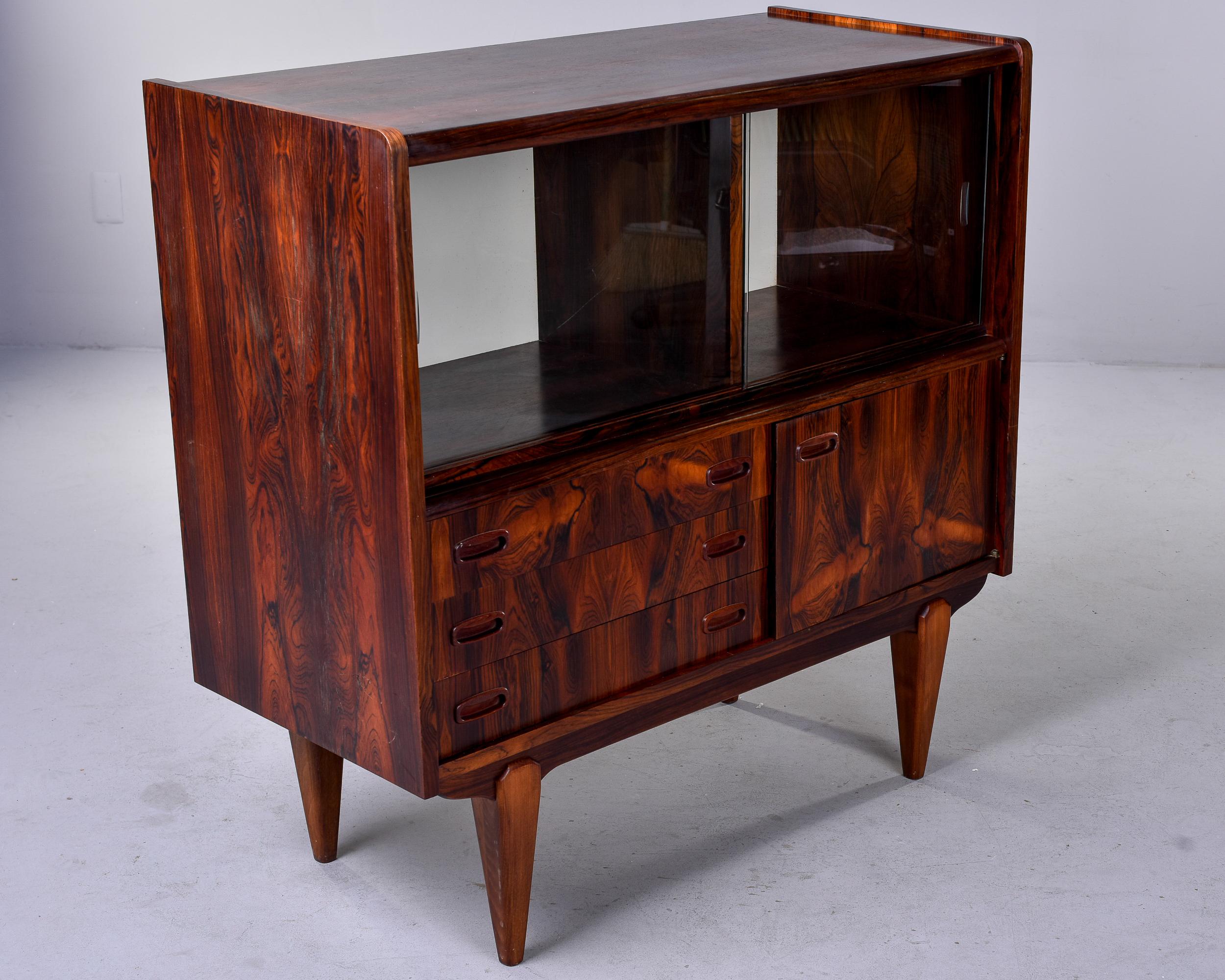 Mid-Century Modern Mid Century Scandinavian Rosewood Bar Cabinet with Sliding Glass Doors For Sale