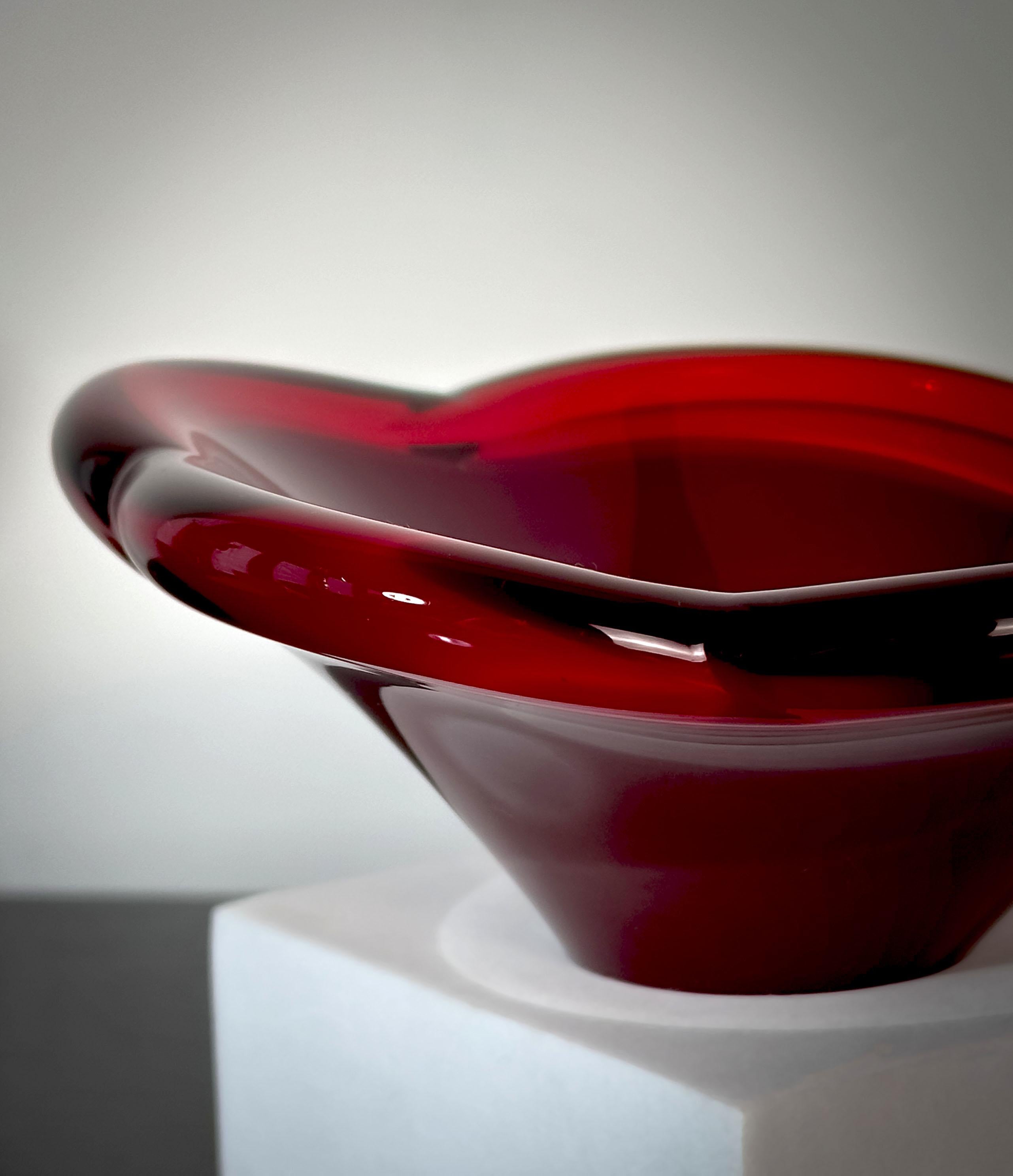 Mid-Century Modern Mid-Century, Ruby Red, Glass Dish attributed to Flygfors, Sweden