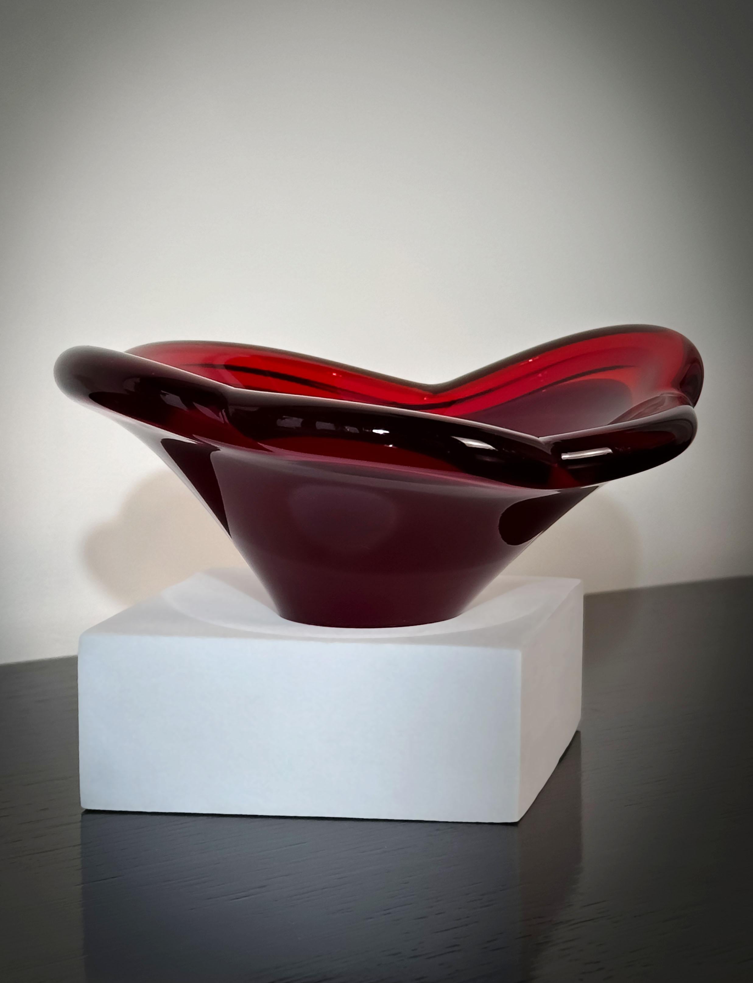 Hand-Crafted Mid-Century, Ruby Red, Glass Dish attributed to Flygfors, Sweden
