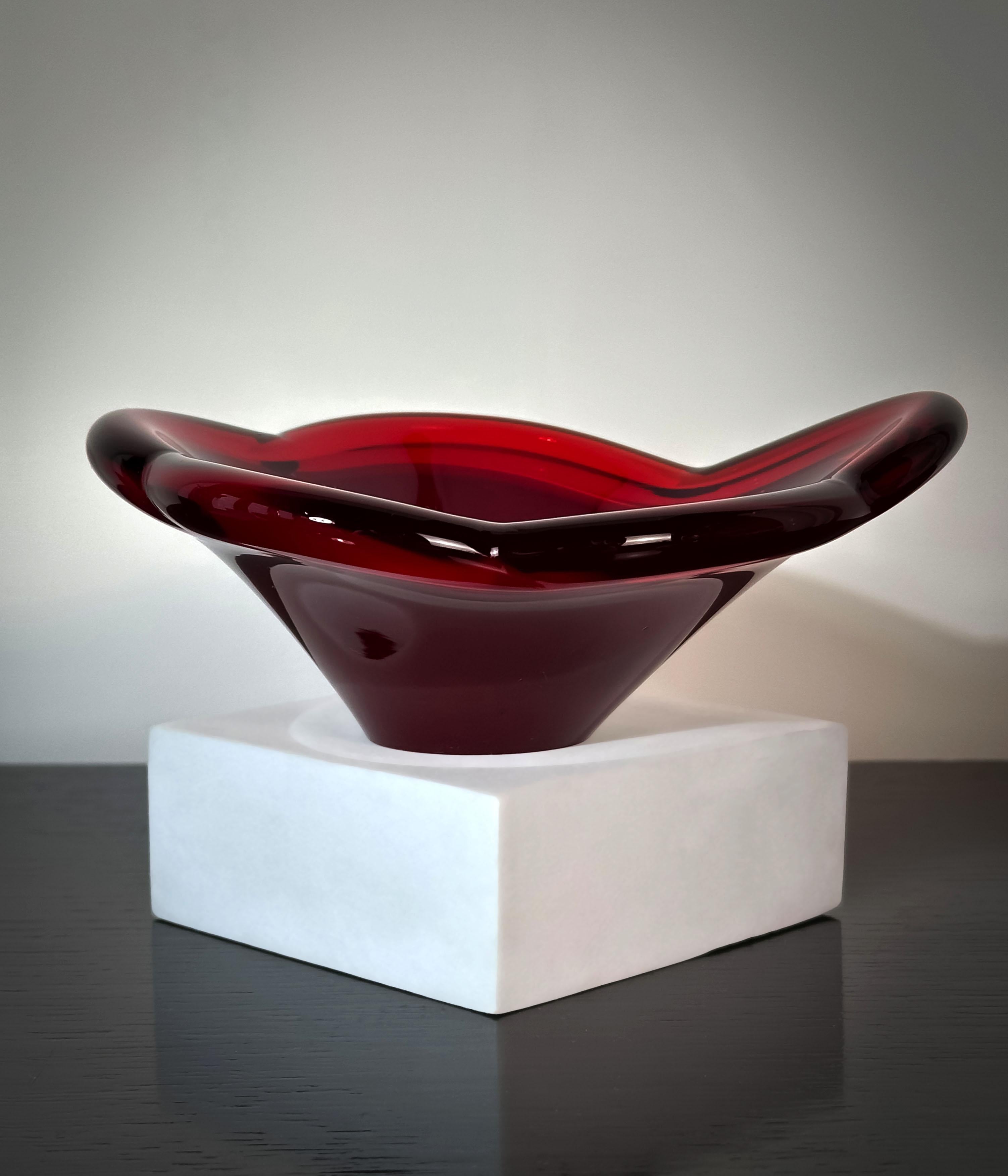 20th Century Mid-Century, Ruby Red, Glass Dish attributed to Flygfors, Sweden