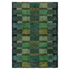 Mid-Century Scandinavian Rug Rya Pile Rug "Alvastra Green" By Marianne Richter