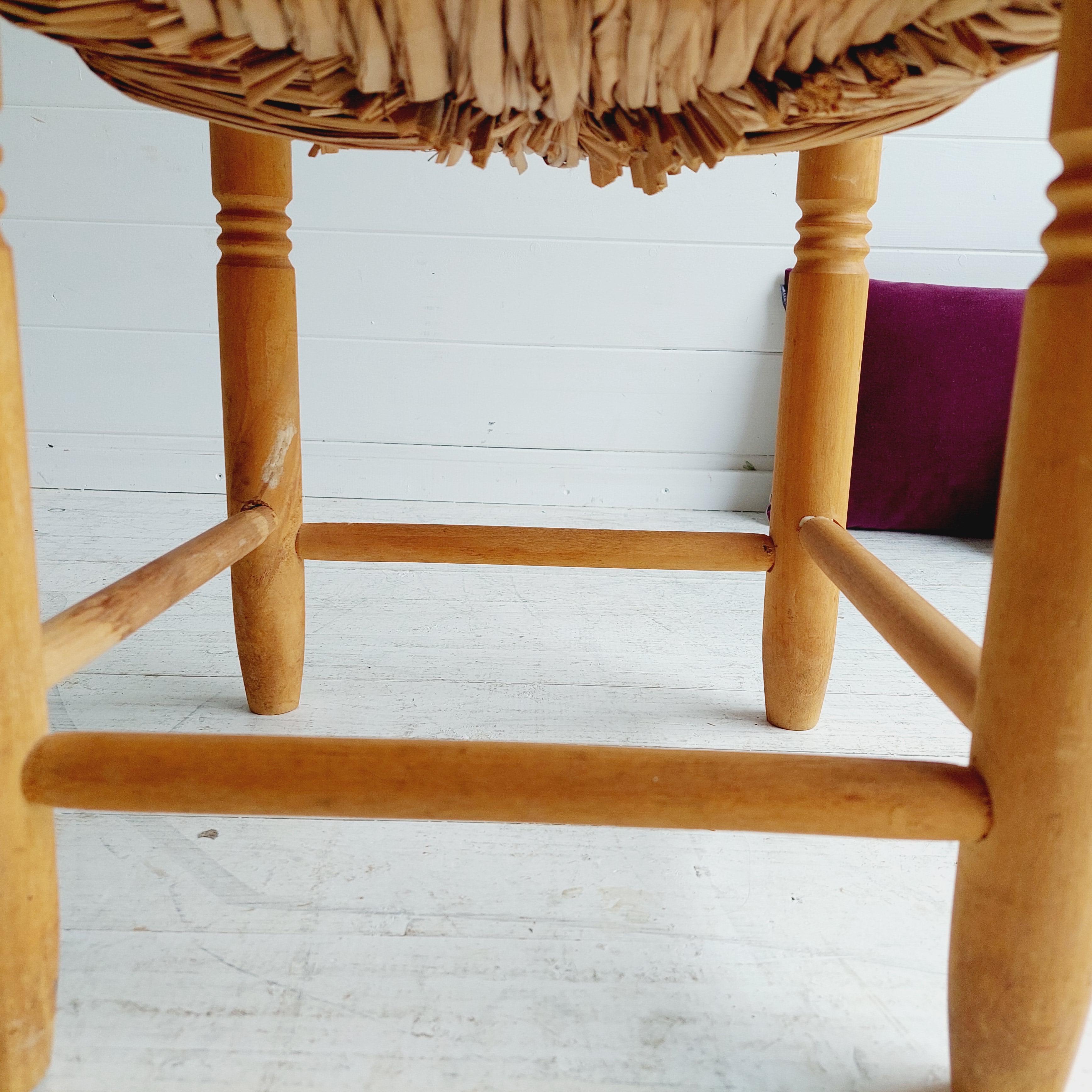Mid Century Scandinavian Rustic Wood And Straw Stool Charlotte Perriand Style 50 7