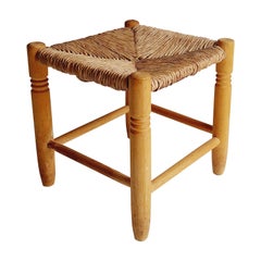 Mid Century Scandinavian Rustic Wood And Straw Stool Charlotte Perriand Style 50 Mid Century Scandinavian Rustic Wood And Straw Stool Charlotte Perriand Style 50