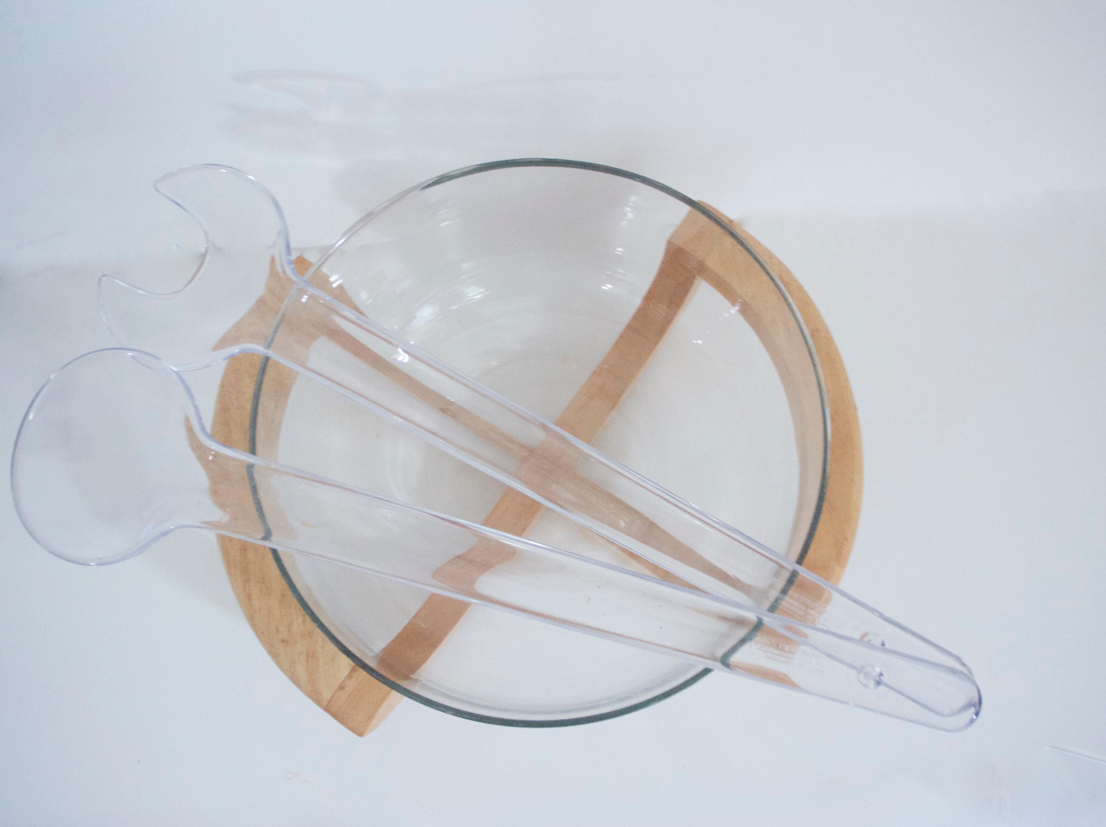 Glass Midcentury Scandinavian Salad Bowl with Danish Stelton Servers 'Original Box' For Sale