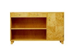 Mid century Scandinavian satin birch low open bookcase