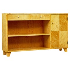 Mid century Scandinavian satin birch low open bookcase