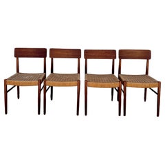 Mid Century Scandinavian Set of 4 Dining Chairs by Niels O Moller w/ Rope Seats